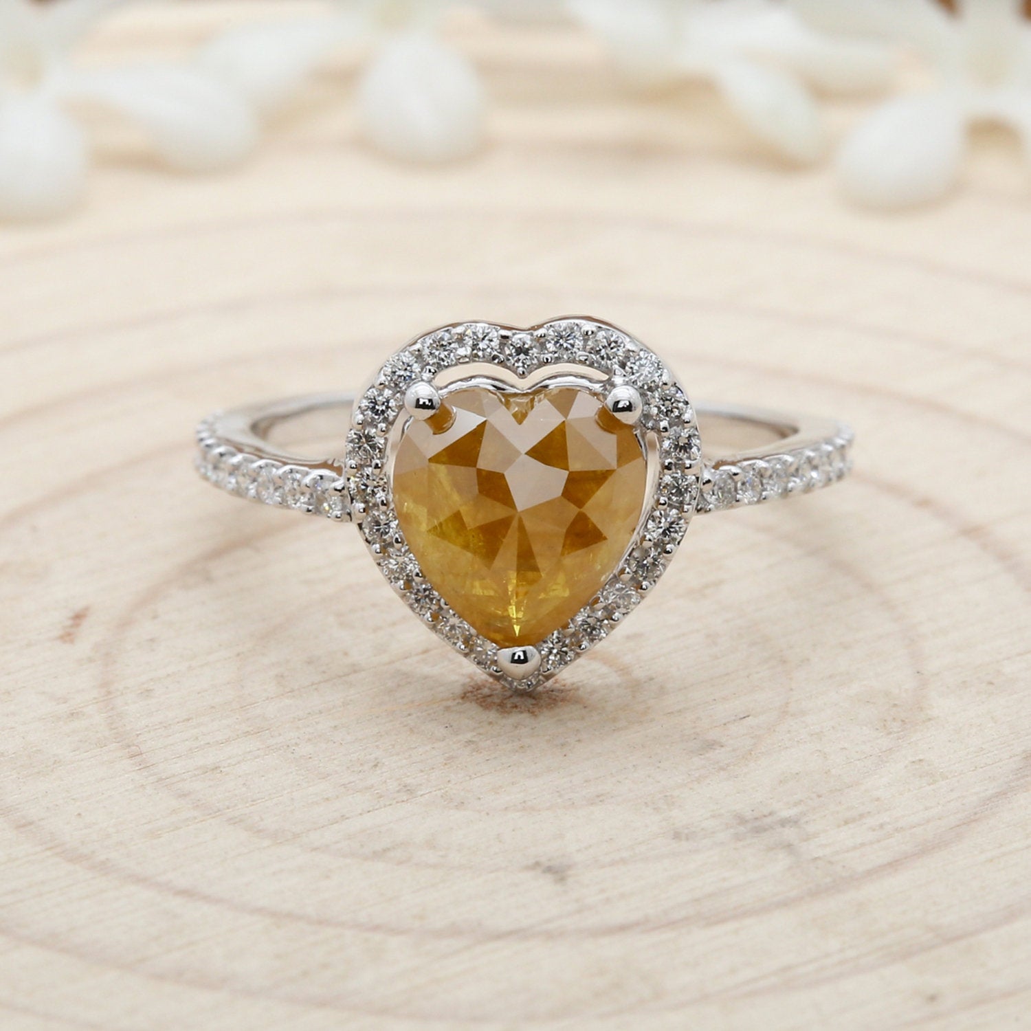 2.37 ct Yellow Heart Diamond 14K Solid White Gold Ring Engagement Wedding Gift Ring LQ3020