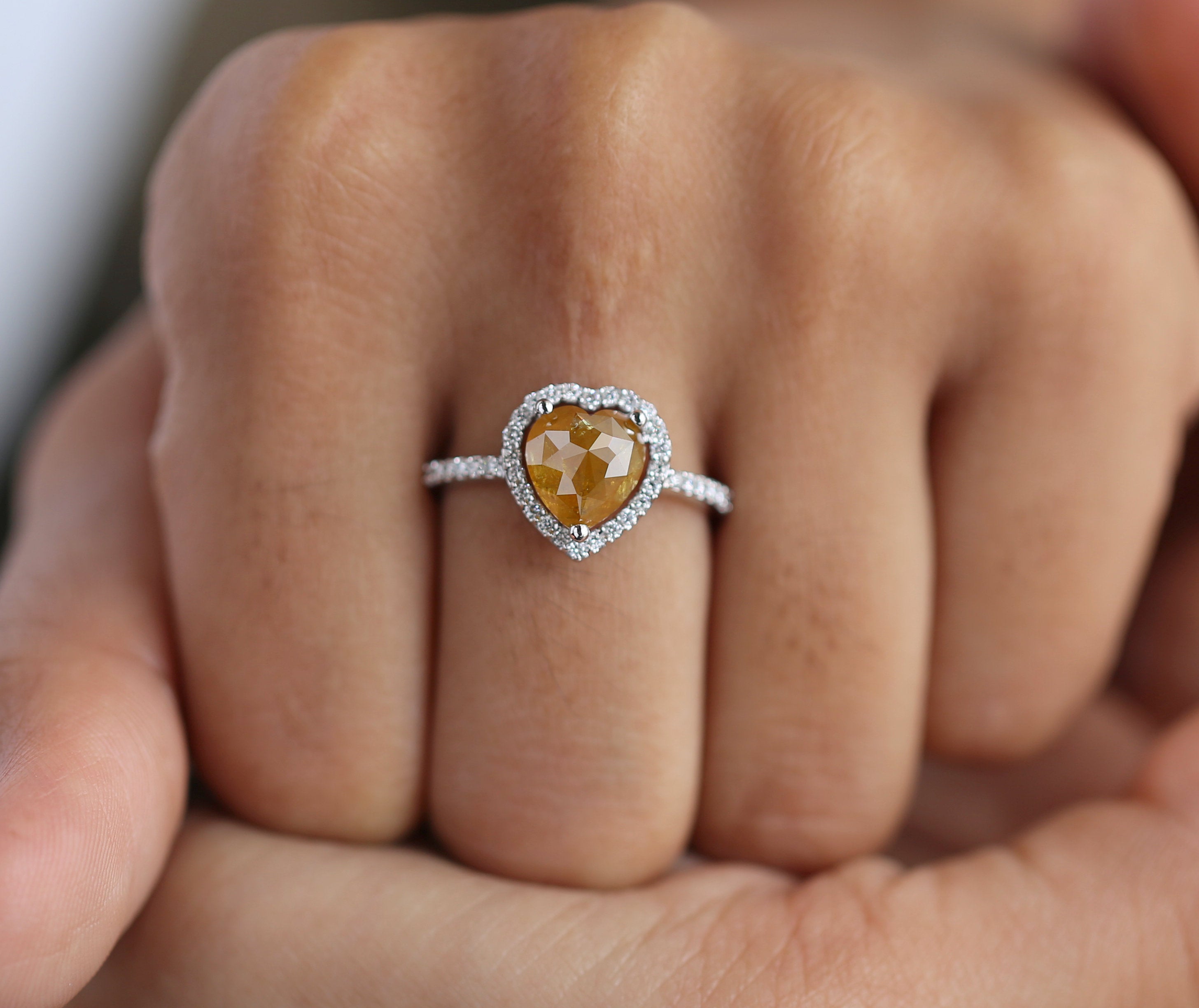 2.37 ct Yellow Heart Diamond 14K Solid White Gold Ring Engagement Wedding Gift Ring LQ3020