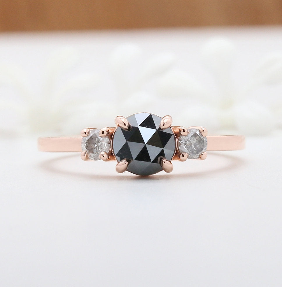 Round Rose Cut Diamond 14K Solid Rose Gold Ring Set Engagement Wedding Gift Ring KD686