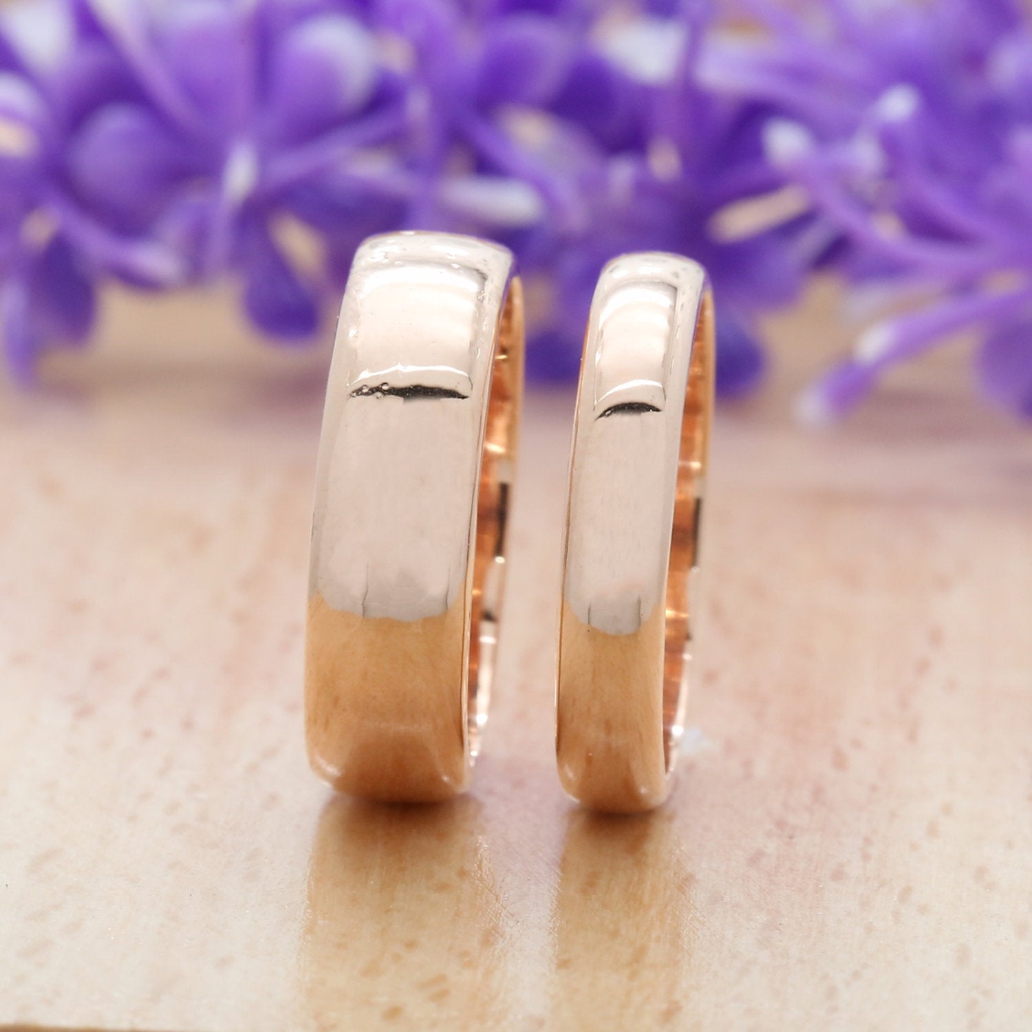 Couple Wedding Band Ring 14K Rose White Yellow Solid Glossy Gold Ring Engagement Gift Ring KD777