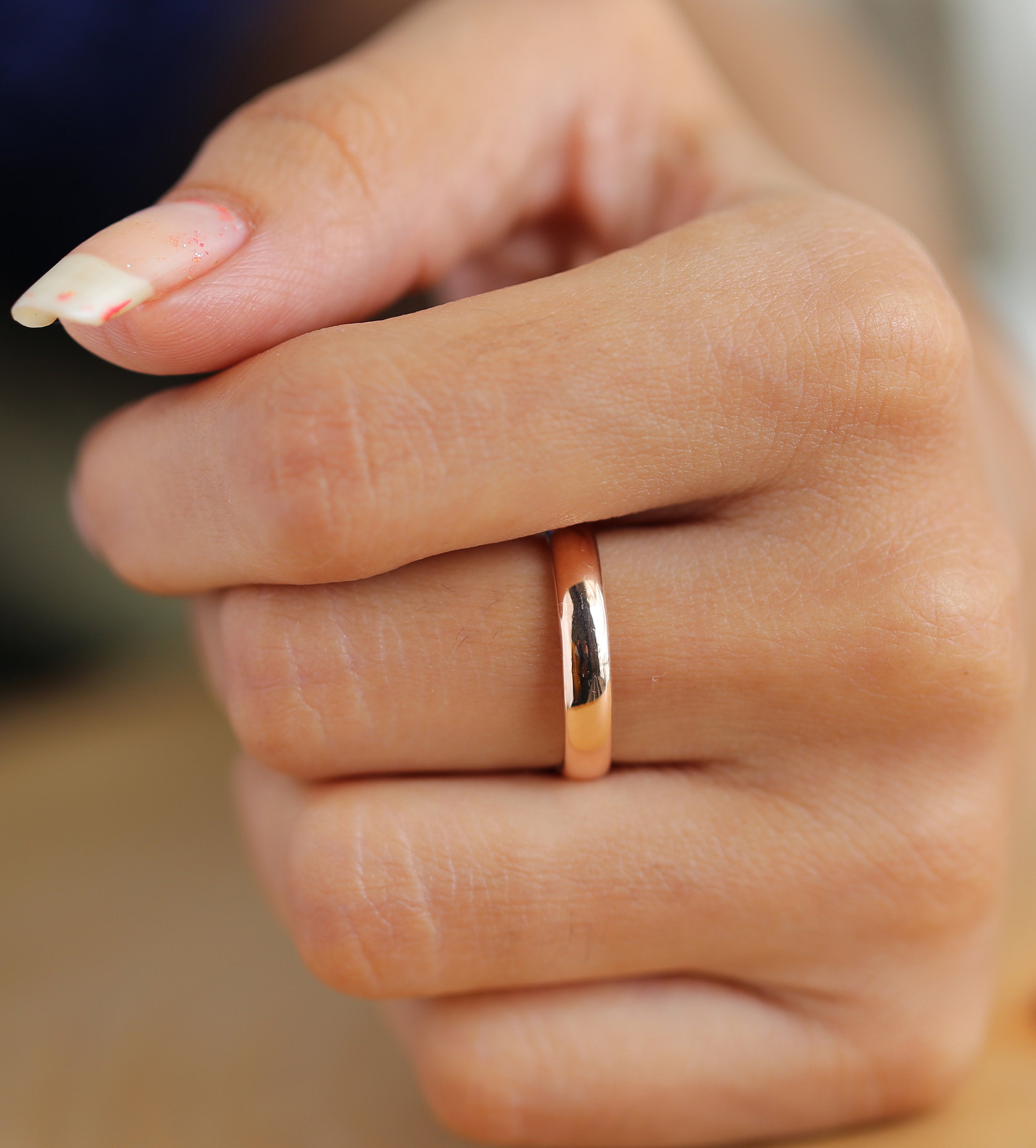 Couple Wedding Band Ring 14K Rose White Yellow Solid Glossy Gold Ring Engagement Gift Ring KD777