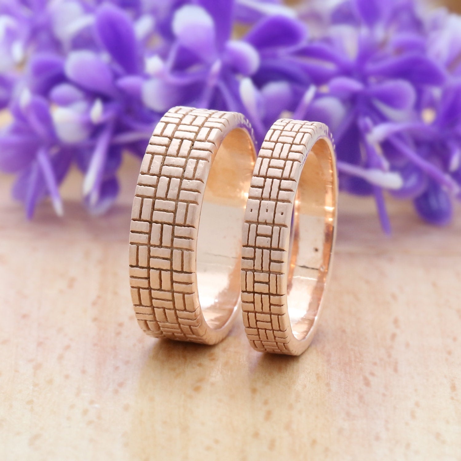 Couple Wedding Band Ring 14K Rose White Yellow Solid Matte Gold Ring Engagement Gift Ring KD778