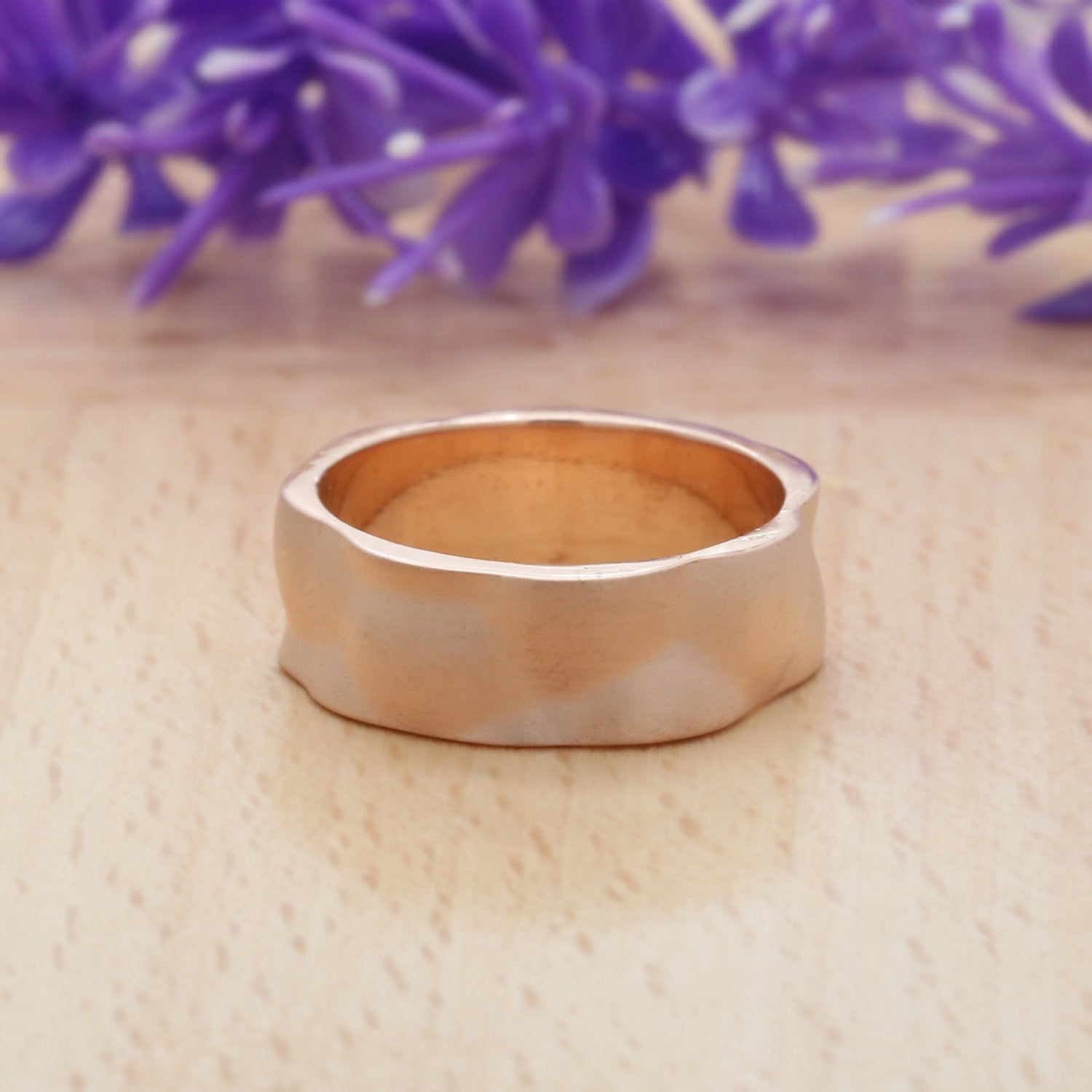 Couple Wedding Hammer Band Ring 14K Rose White Yellow Solid Matte Gold Ring Engagement Gift Ring KD781