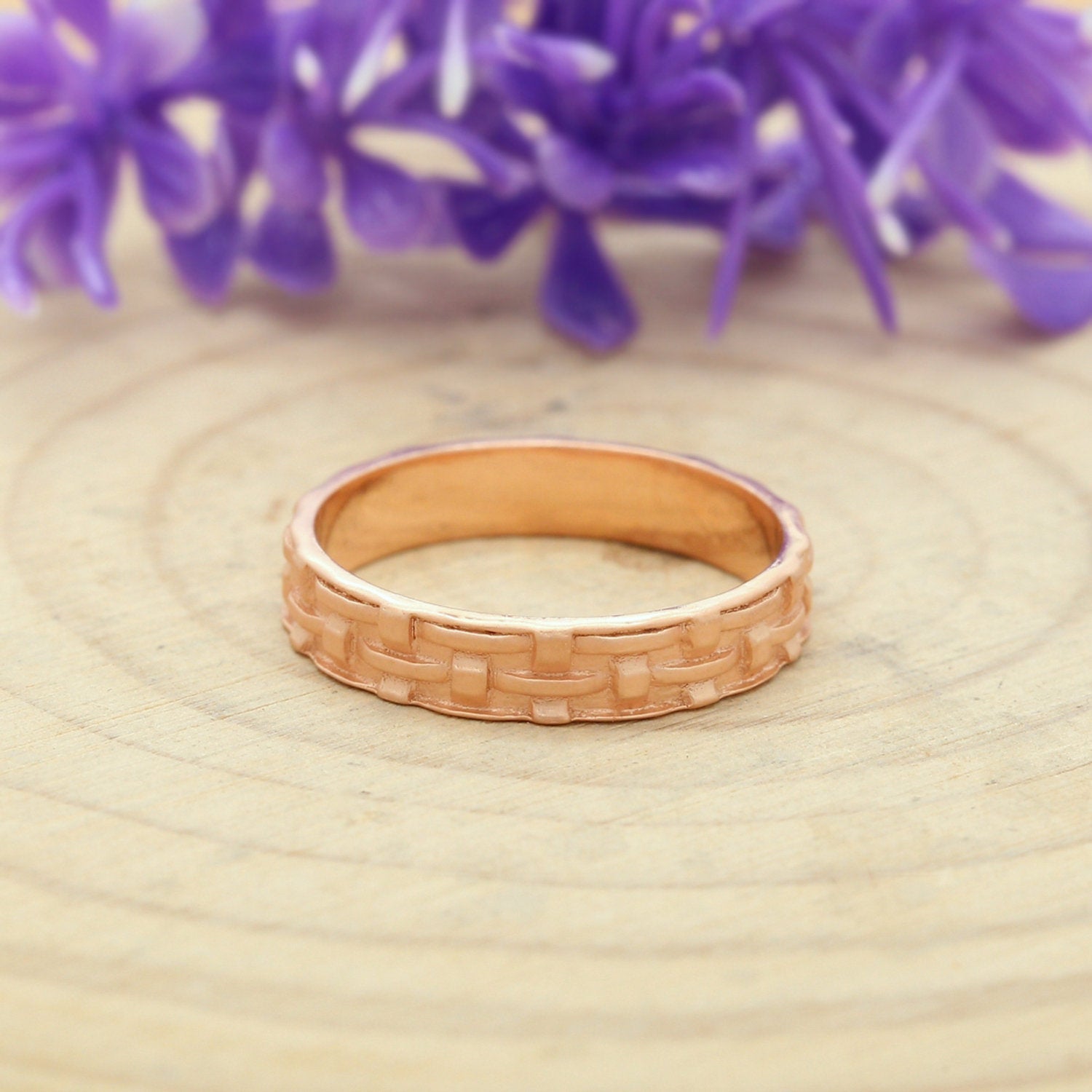 Couple Wedding Band Ring 14K Rose White Yellow Solid Matte Gold Ring Engagement Gift Ring KD782