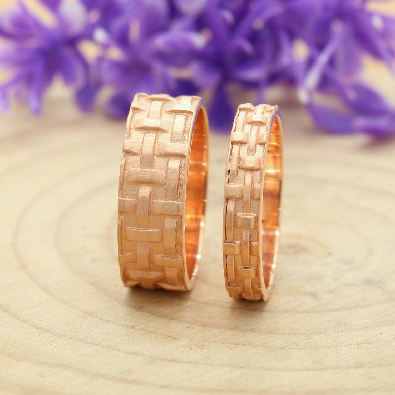 Couple Wedding Band Ring 14K Rose White Yellow Solid Matte Gold Ring Engagement Gift Ring KD782