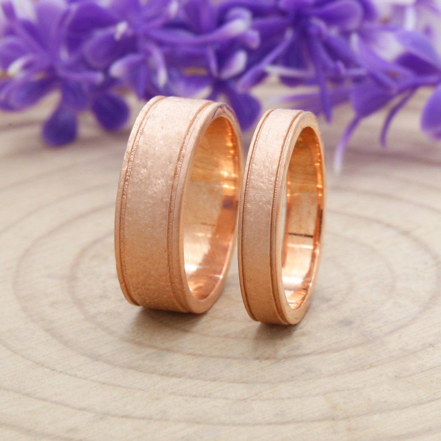 Couple Wedding Band Ring 14K Rose White Yellow Solid Matte Gold Ring Engagement Gift Ring KD784
