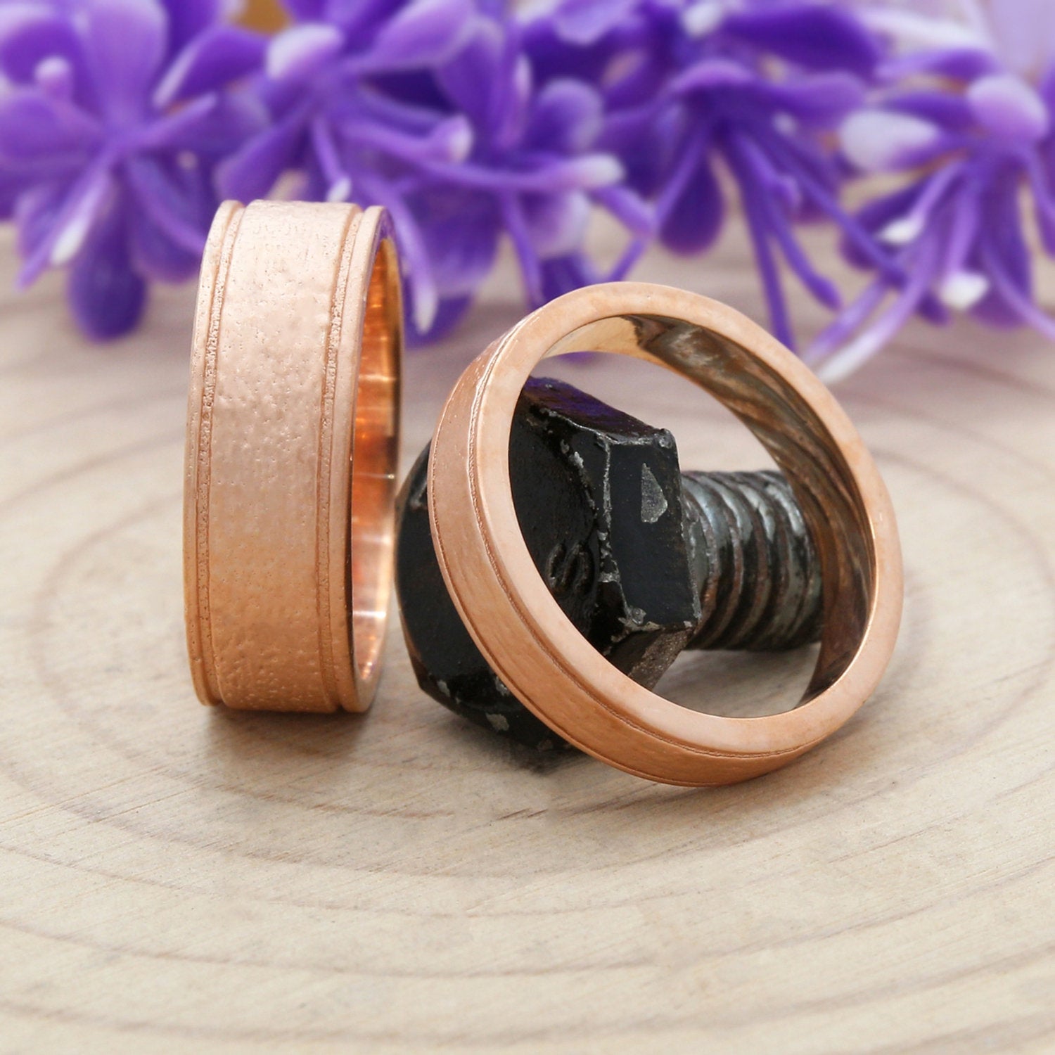 Couple Wedding Band Ring 14K Rose White Yellow Solid Matte Gold Ring Engagement Gift Ring KD784