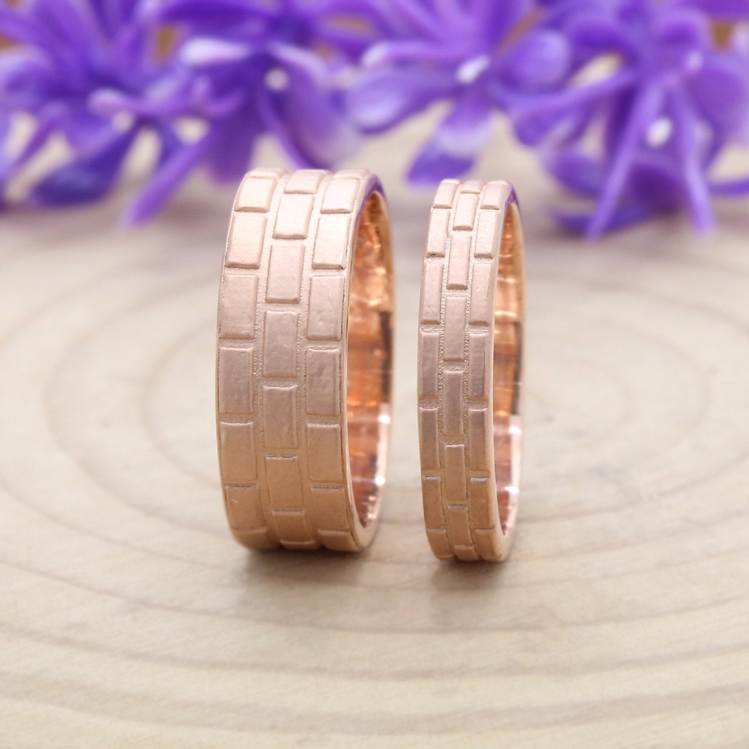 Couple Wedding Band Ring 14K Rose White Yellow Solid Matte Gold Ring Engagement Gift Ring KD791