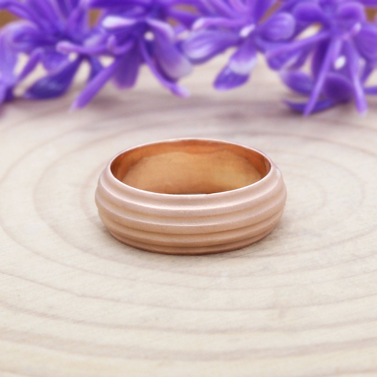 Couple Wedding Band Ring 14K Rose White Yellow Solid Matte Gold Ring Engagement Gift Ring KD792