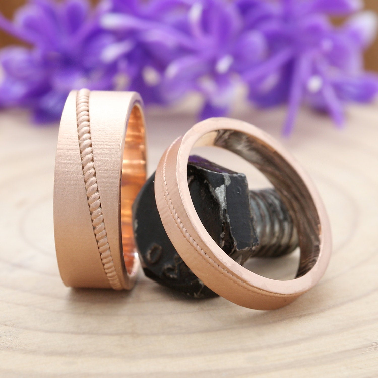 Couple Wedding Band Ring 14K Rose White Yellow Solid Matte Gold Ring Engagement Gift Ring KD795