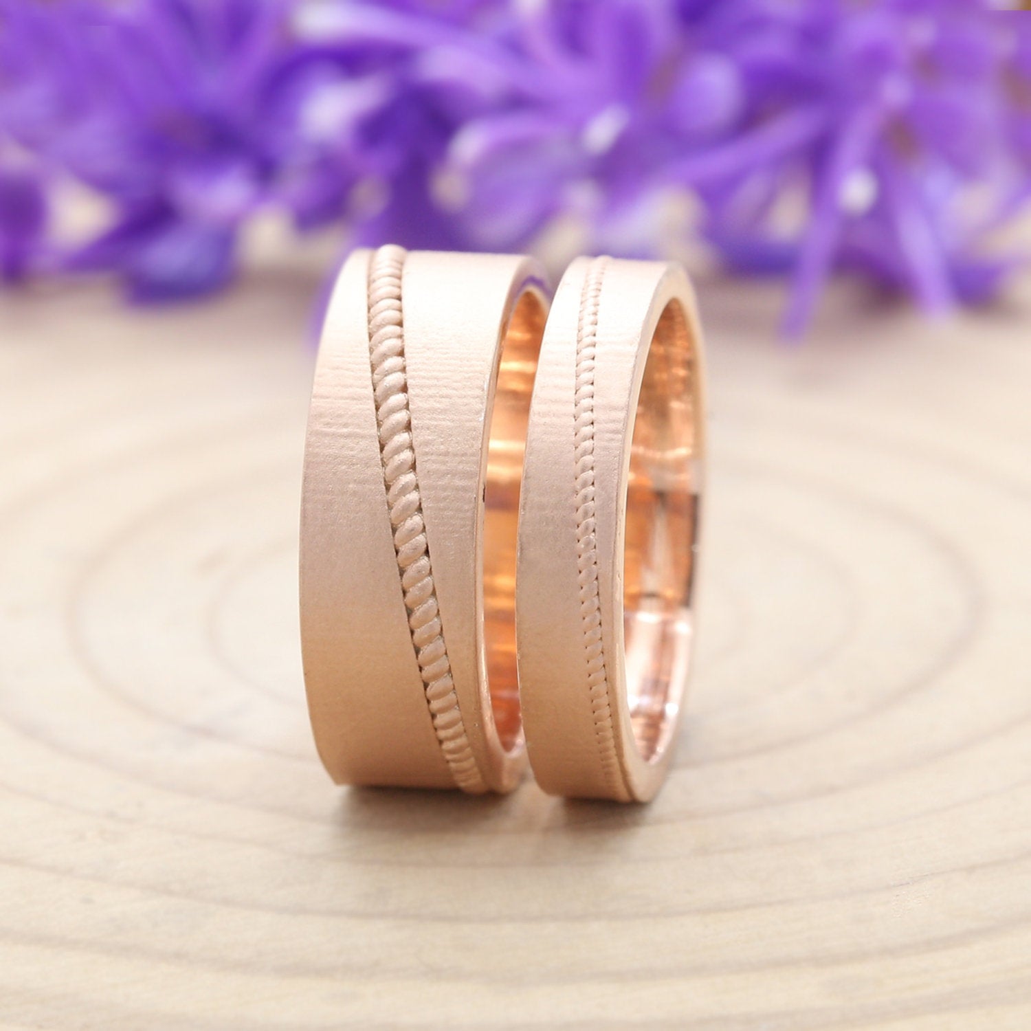 Couple Wedding Band Ring 14K Rose White Yellow Solid Matte Gold Ring Engagement Gift Ring KD795