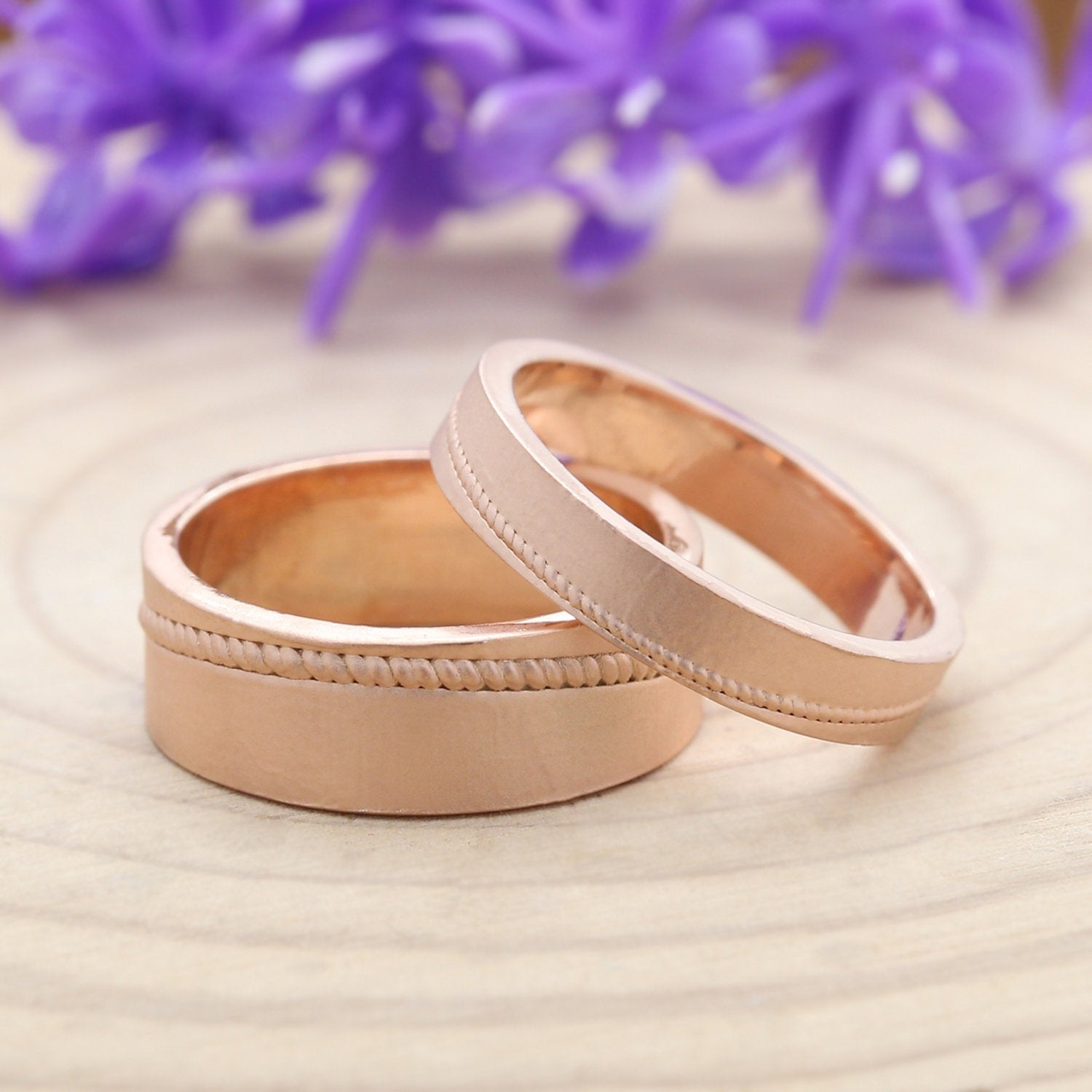 Couple Wedding Band Ring 14K Rose White Yellow Solid Matte Gold Ring Engagement Gift Ring KD795