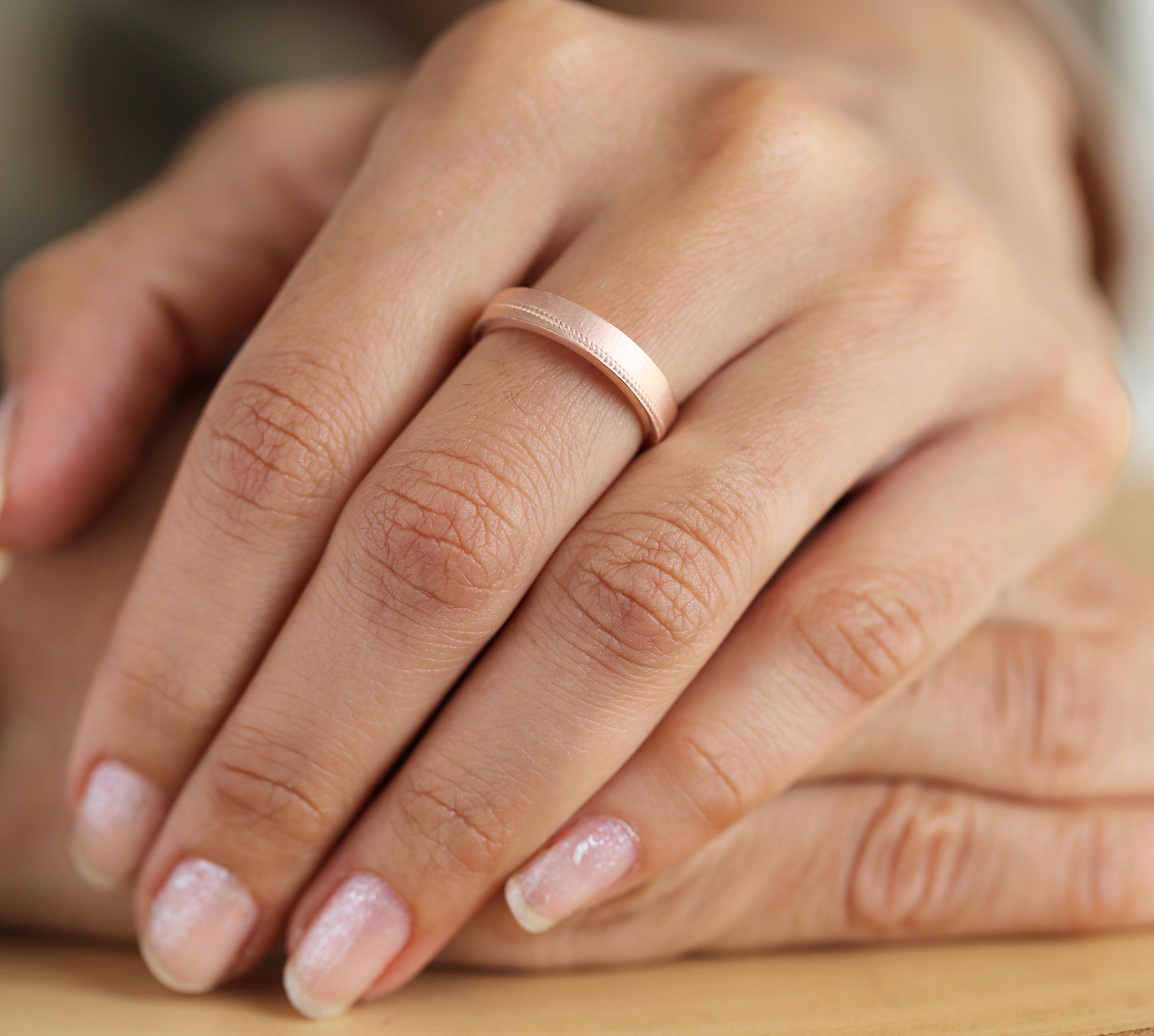 Couple Wedding Band Ring 14K Rose White Yellow Solid Matte Gold Ring Engagement Gift Ring KD795