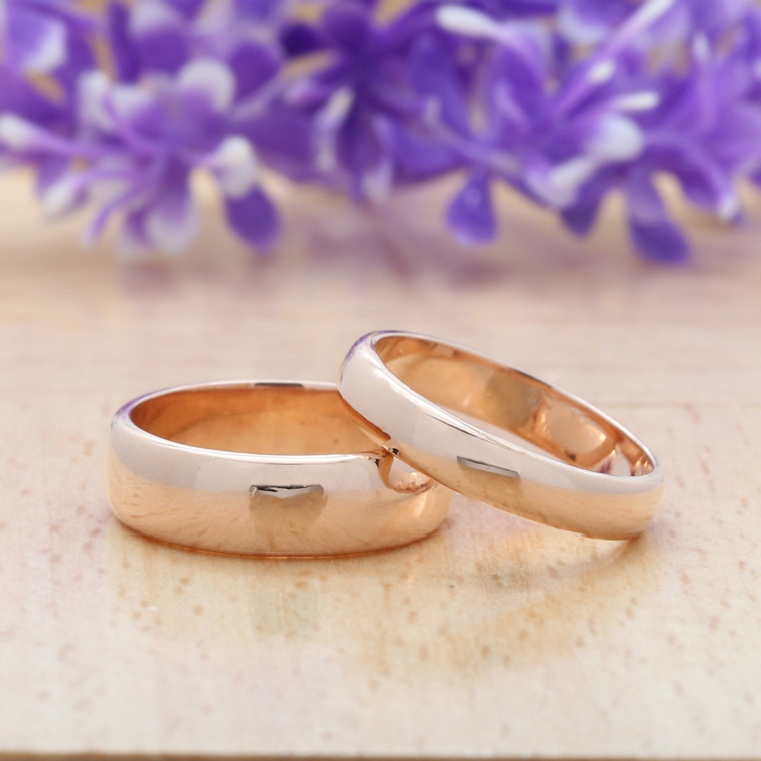 Couple Wedding Band Ring 14K Rose White Yellow Solid Glossy Gold Ring Engagement Gift Ring KD777