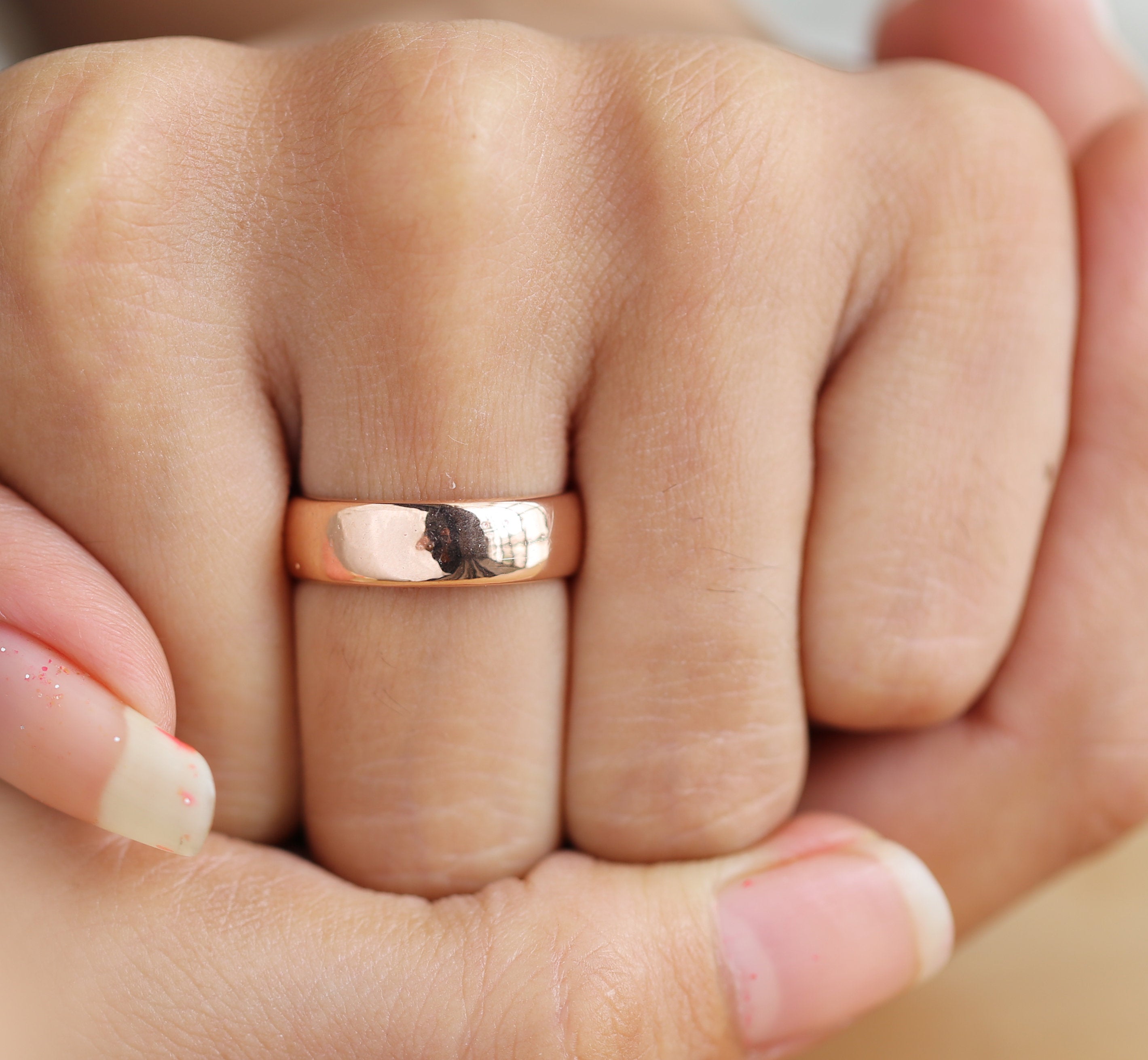 Couple Wedding Band Ring 14K Rose White Yellow Solid Glossy Gold Ring Engagement Gift Ring KD777