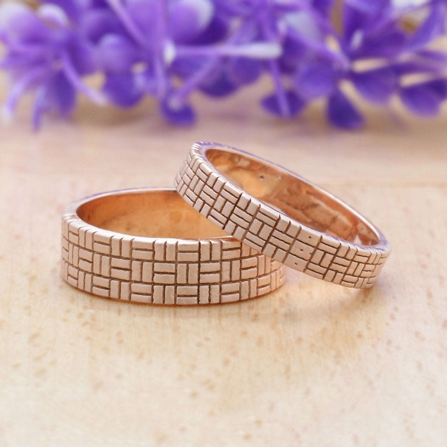 Couple Wedding Band Ring 14K Rose White Yellow Solid Matte Gold Ring Engagement Gift Ring KD778