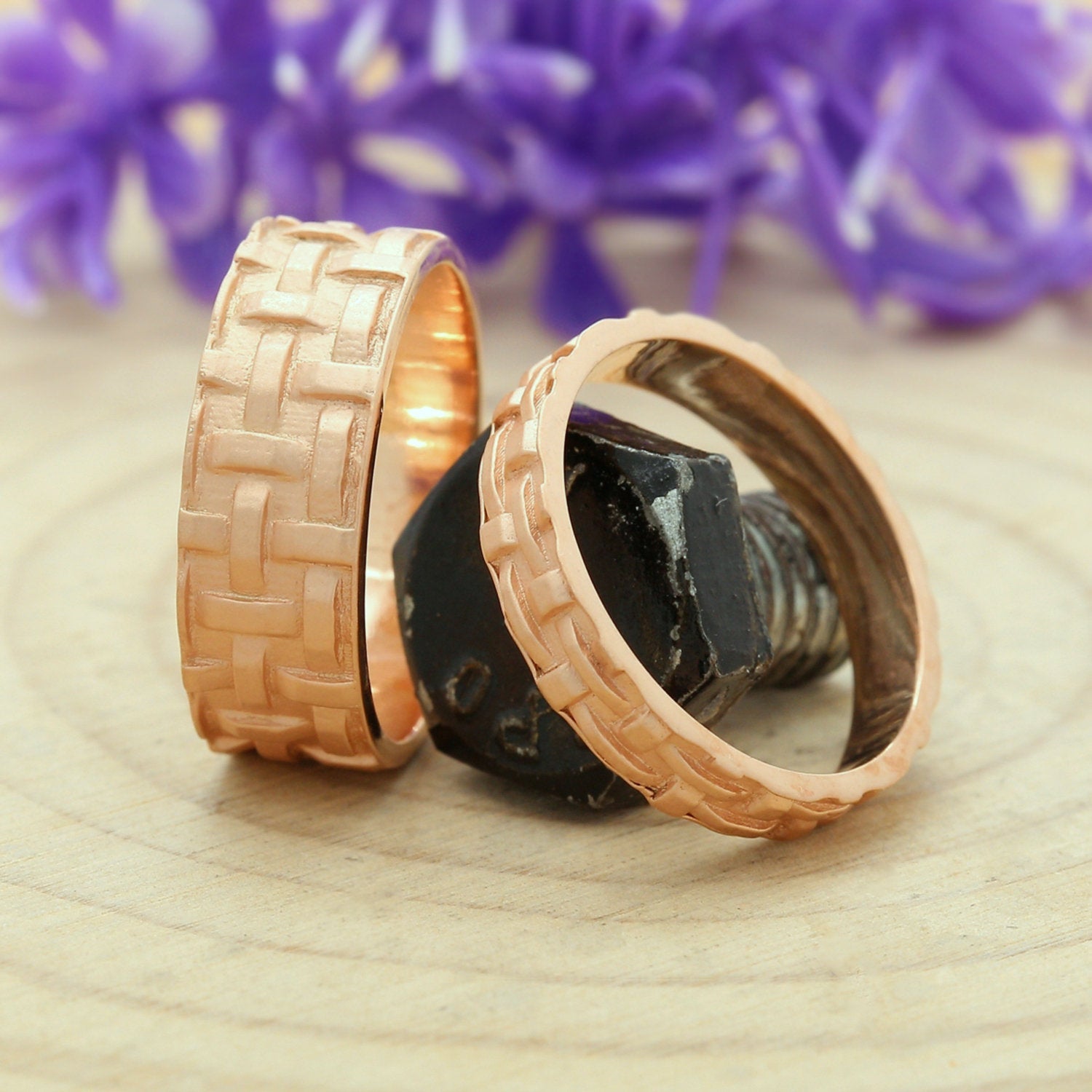 Couple Wedding Band Ring 14K Rose White Yellow Solid Matte Gold Ring Engagement Gift Ring KD782