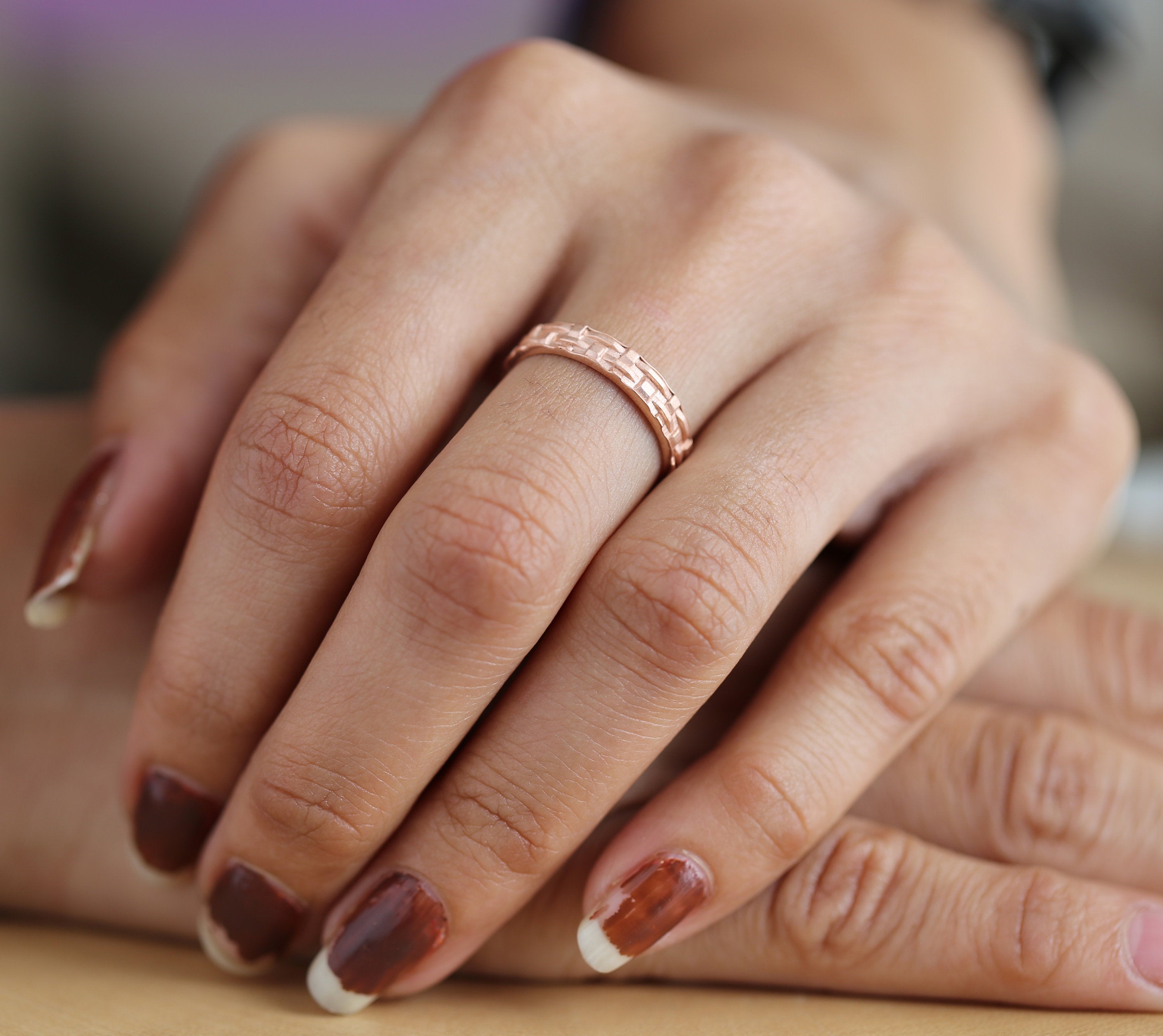 Couple Wedding Band Ring 14K Rose White Yellow Solid Matte Gold Ring Engagement Gift Ring KD782