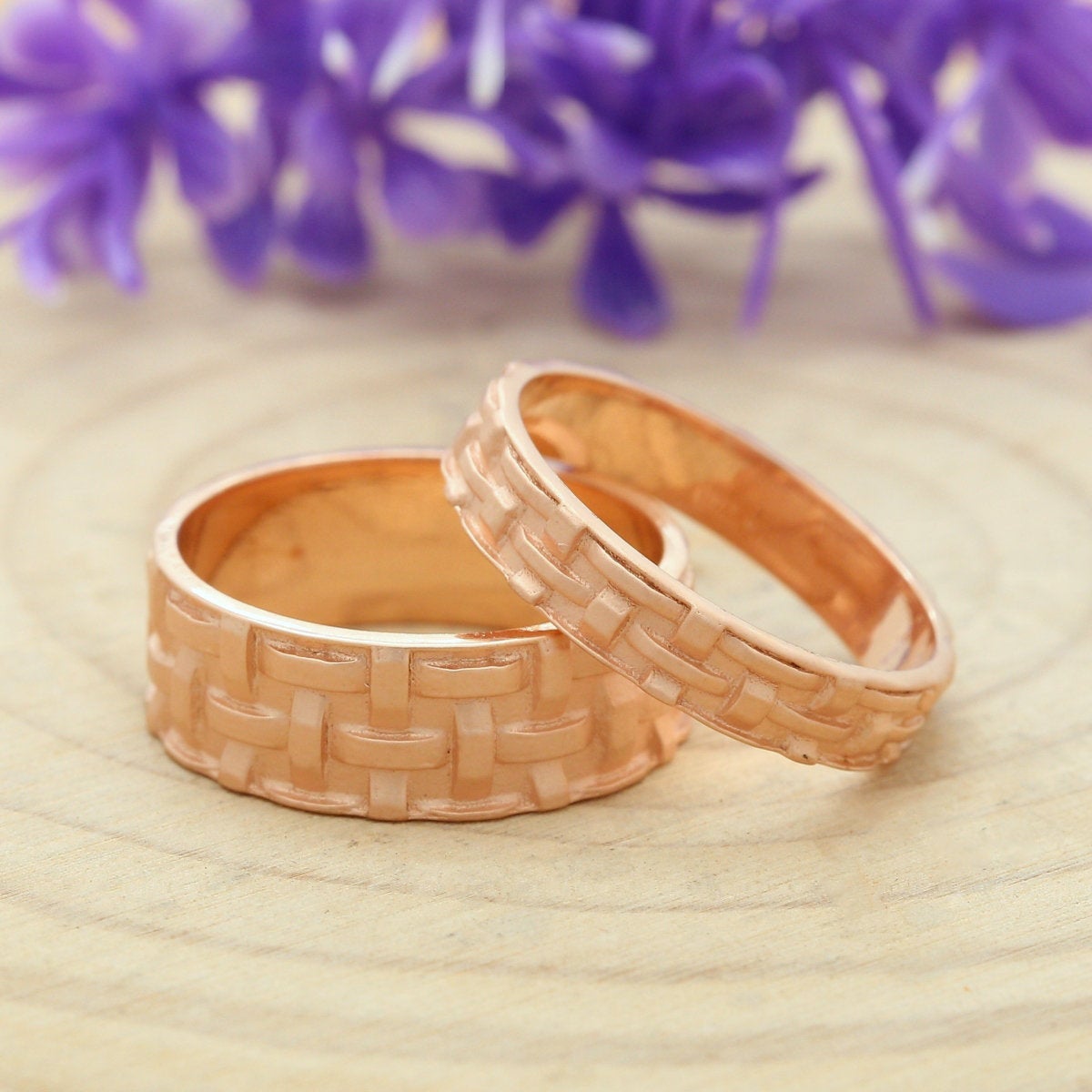 Couple Wedding Band Ring 14K Rose White Yellow Solid Matte Gold Ring Engagement Gift Ring KD782