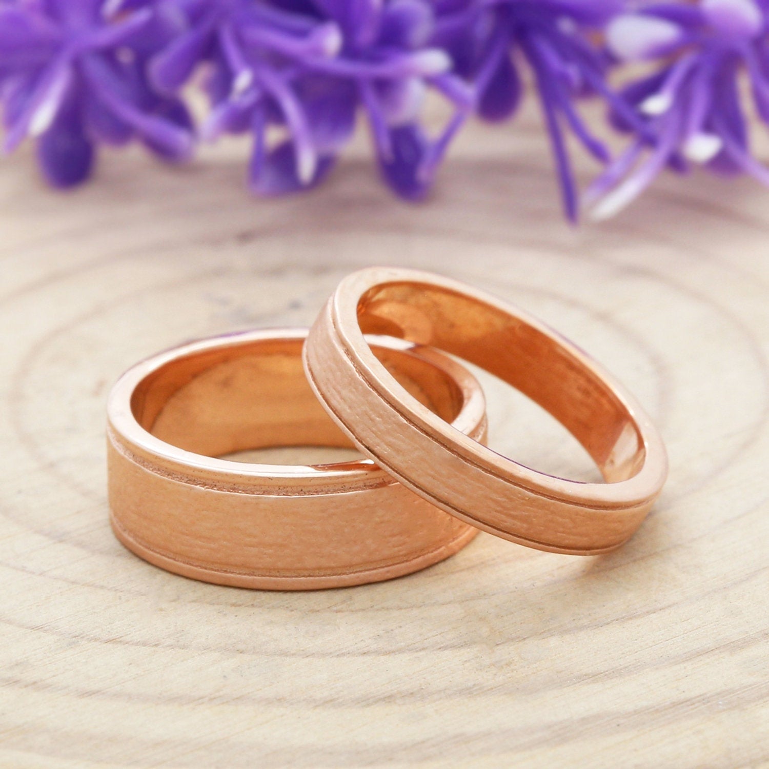 Couple Wedding Band Ring 14K Rose White Yellow Solid Matte Gold Ring Engagement Gift Ring KD784