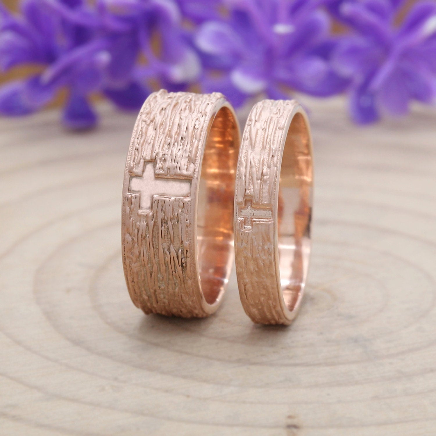Couple Wedding Band Ring 14K Rose White Yellow Solid Matte Gold Ring Engagement Gift Ring KD790