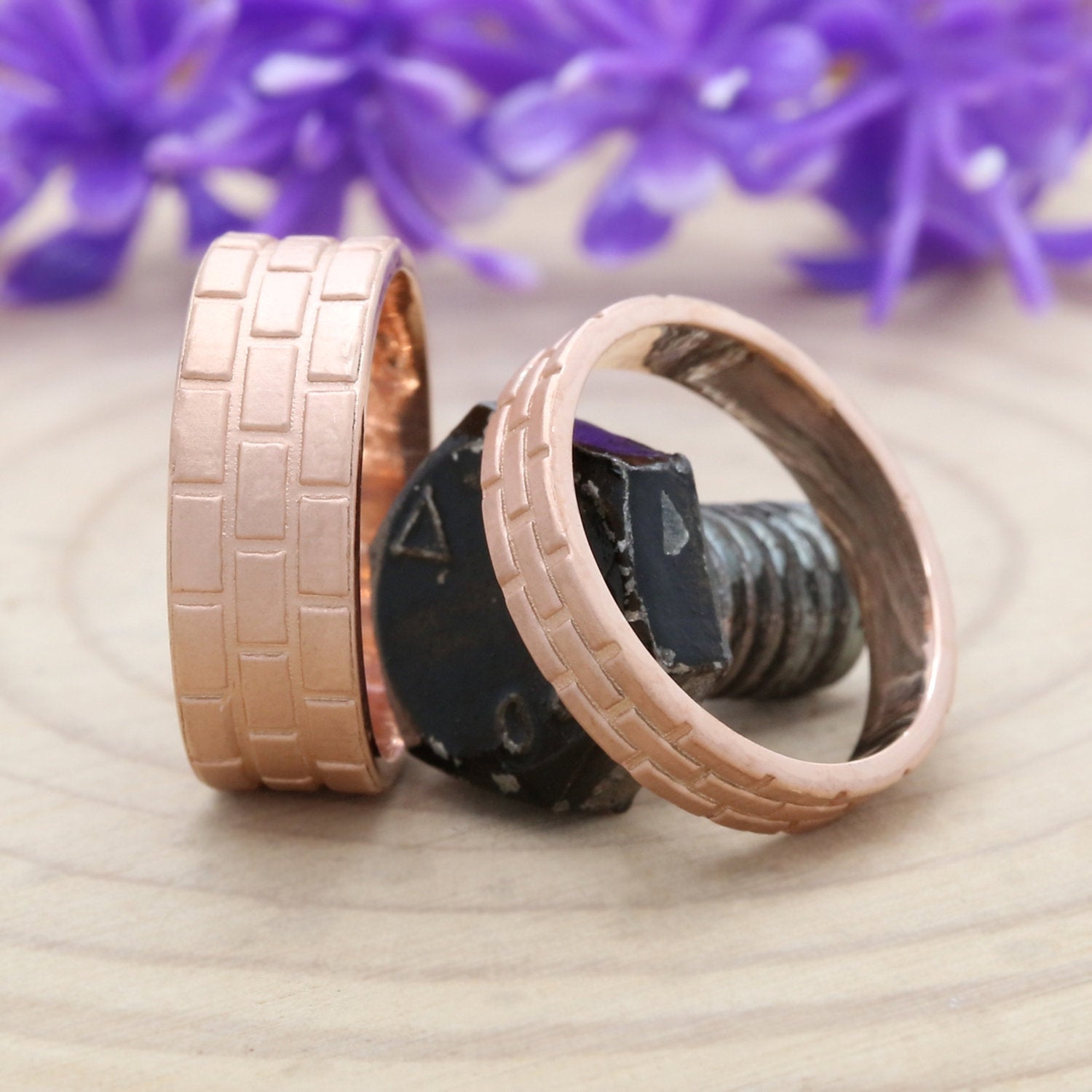 Couple Wedding Band Ring 14K Rose White Yellow Solid Matte Gold Ring Engagement Gift Ring KD791