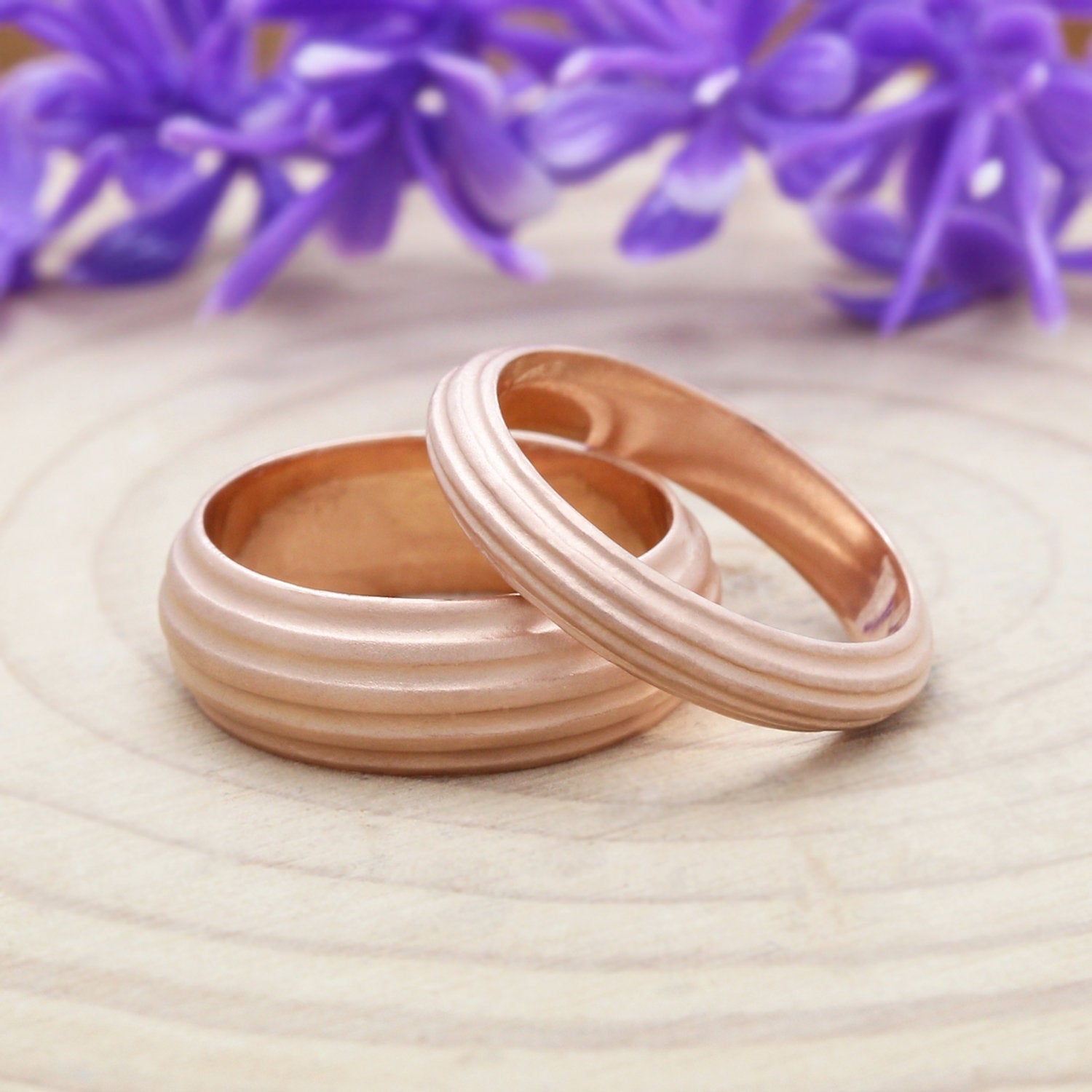 Couple Wedding Band Ring 14K Rose White Yellow Solid Matte Gold Ring Engagement Gift Ring KD792