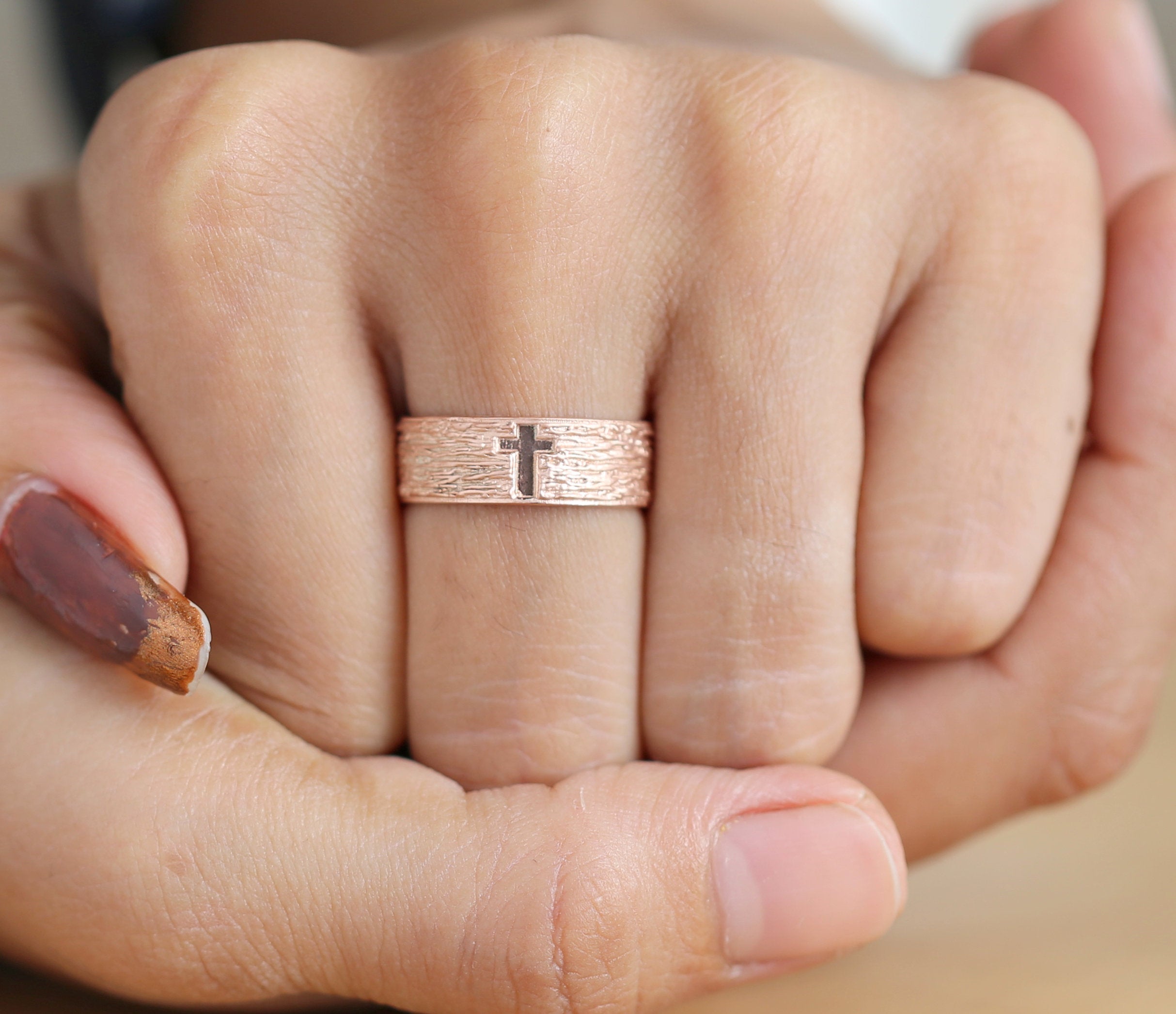 Couple Wedding Band Ring 14K Rose White Yellow Solid Matte Gold Ring Engagement Gift Ring KD790