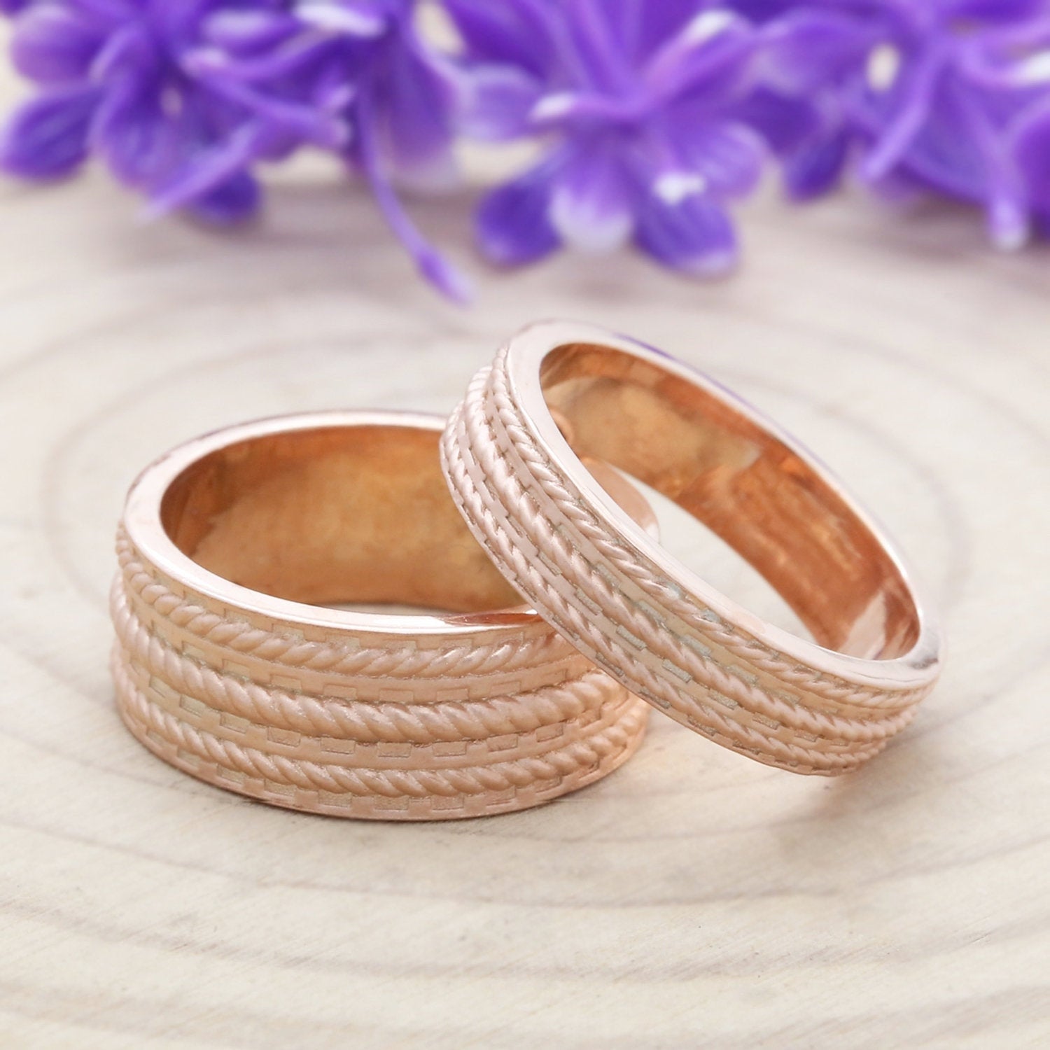 Couple Wedding Band Ring 14K Rose White Yellow Solid Matte Gold Ring Engagement Gift Ring KD794