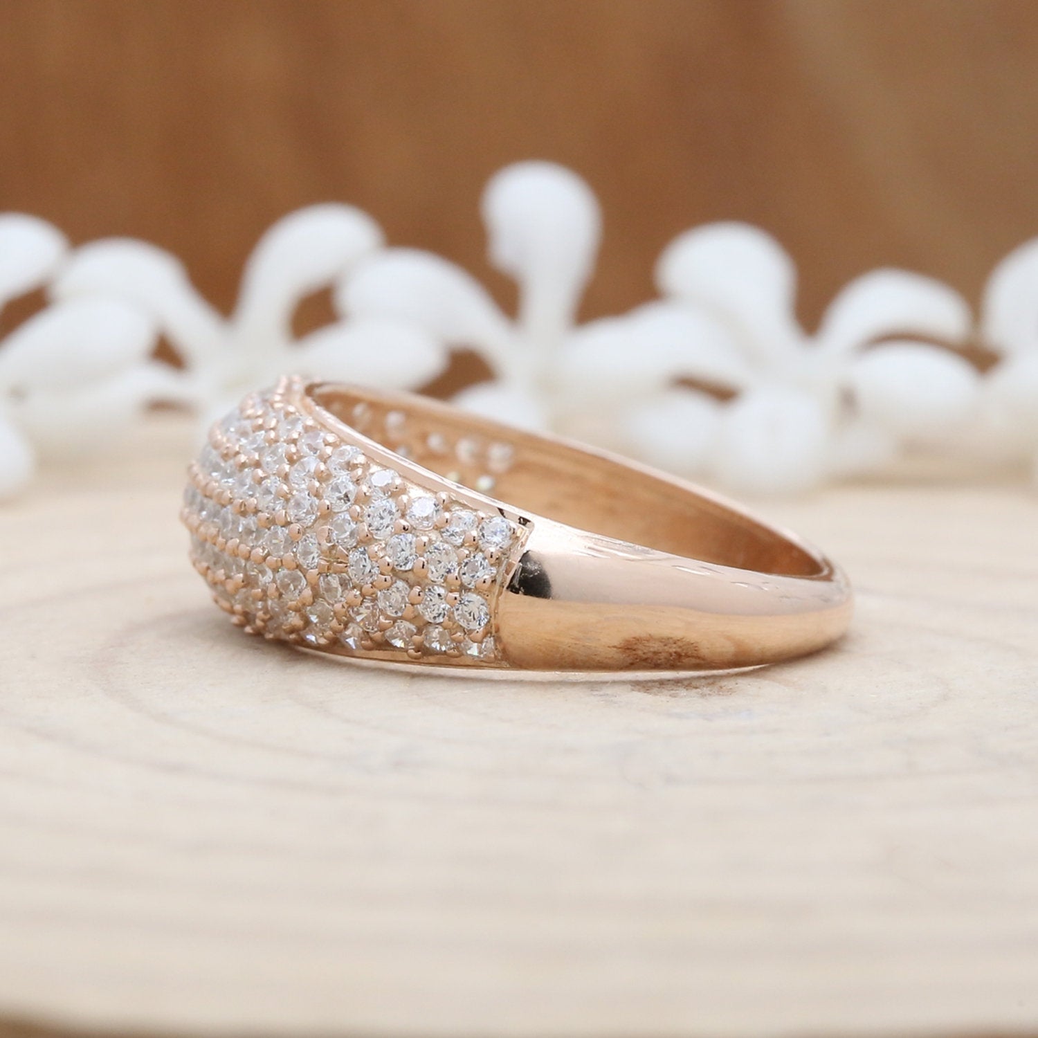 White Round Diamond 14K Rose White Yellow Gold Ring Band Engagement Wedding Gift Band KD807