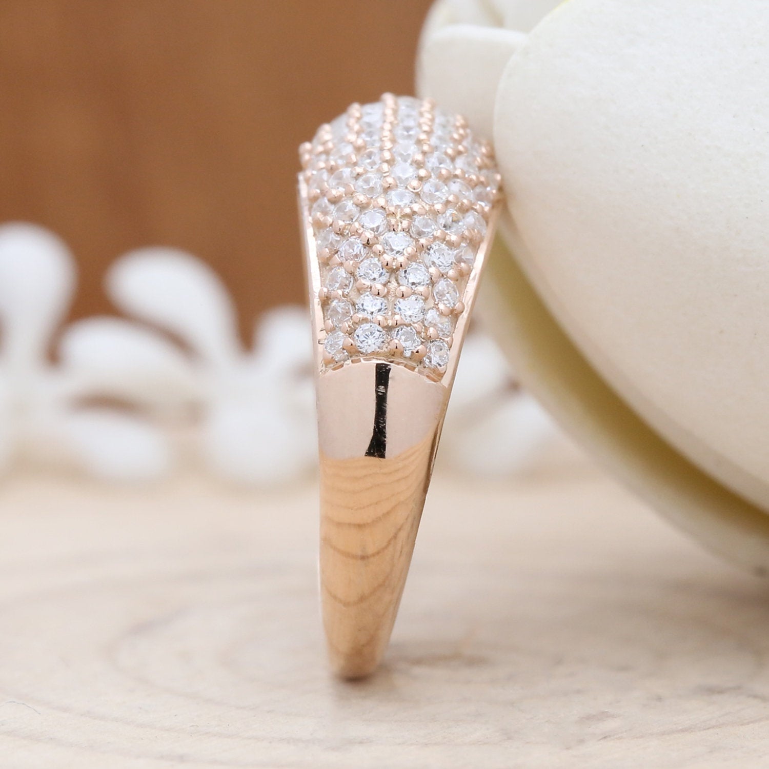 White Round Diamond 14K Rose White Yellow Gold Ring Band Engagement Wedding Gift Band KD807