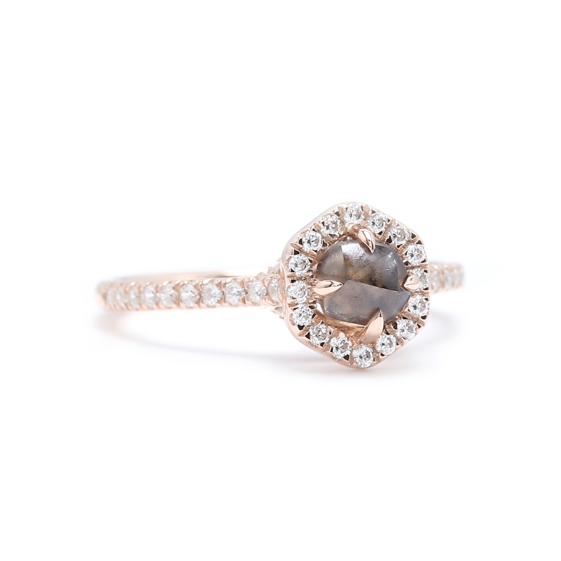 Rough Brown Color Diamond Ring 1.00 Ct 5.45 MM Crystal Rough Diamond Ring 14K Solid Rose Gold Silver Engagement Ring Gift For Her QN2525