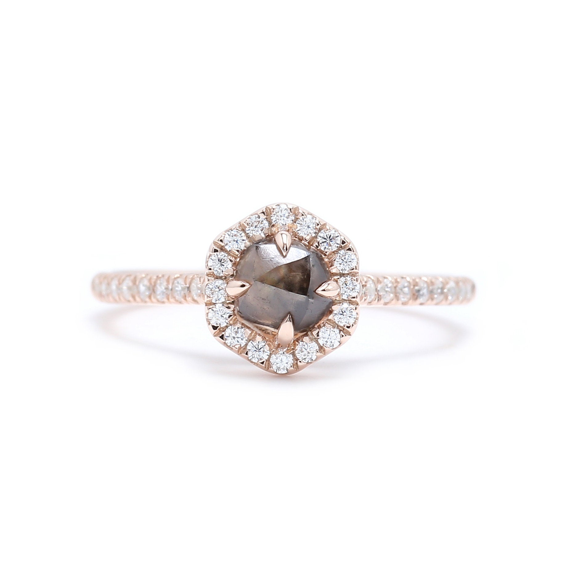 Rough Brown Color Diamond Ring 1.00 Ct 5.45 MM Crystal Rough Diamond Ring 14K Solid Rose Gold Silver Engagement Ring Gift For Her QN2525