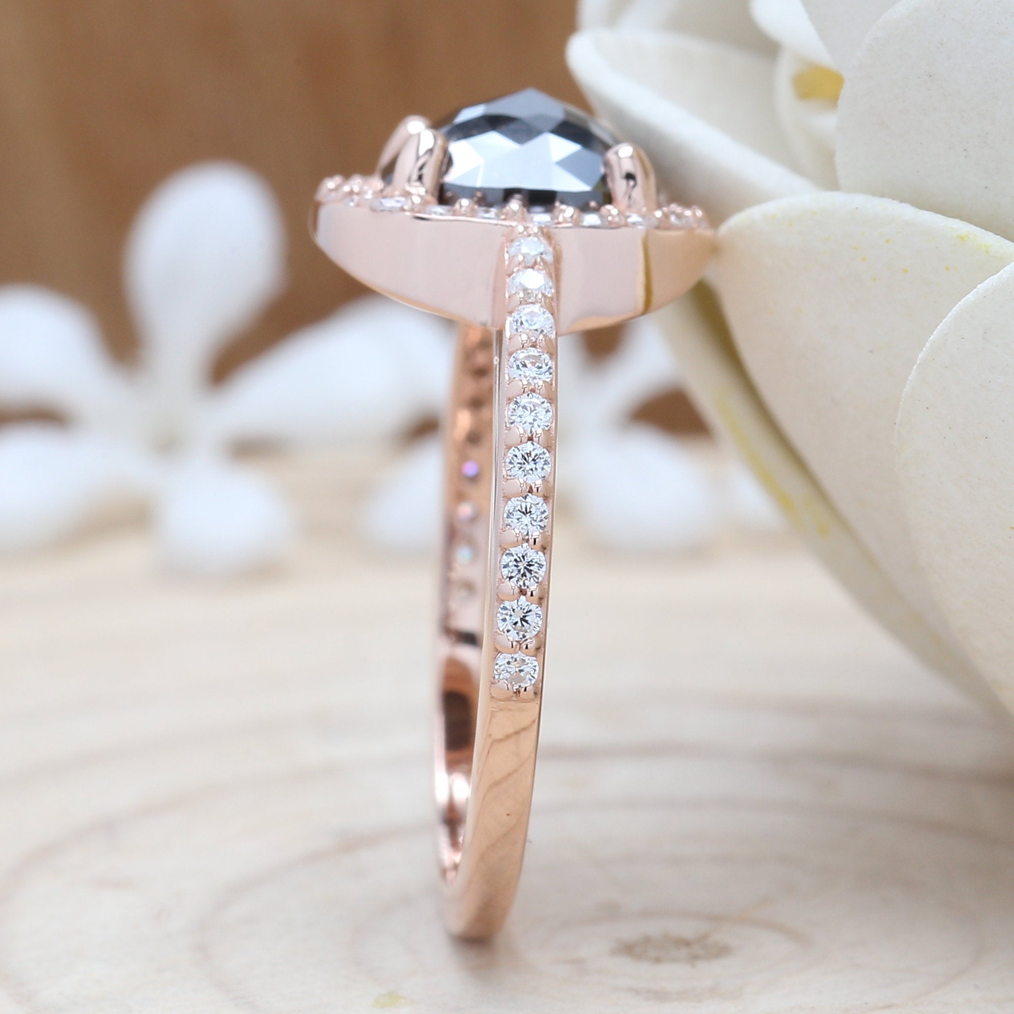 Cushion Cut Black Color Diamond Ring 1.78 Ct 7.70 MM Cushion Diamond Ring 14K Solid Rose Gold Silver Engagement Ring Gift For Her QL3112