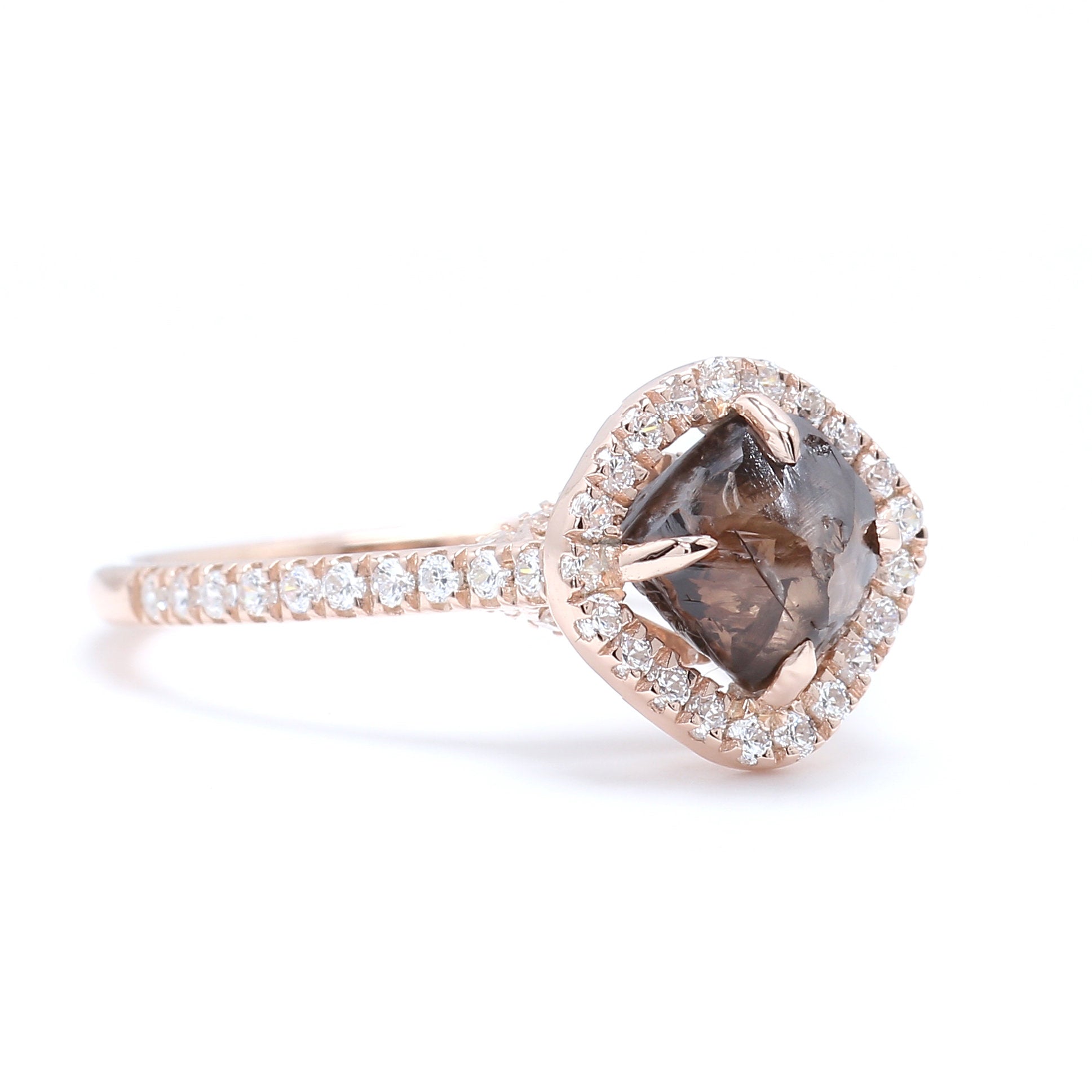 Rough Brown Color Diamond Ring 2.09 Ct 6.30 MM Rough Diamond Ring 14K Solid Rose Gold Silver Engagement Ring Gift For Her QL3103