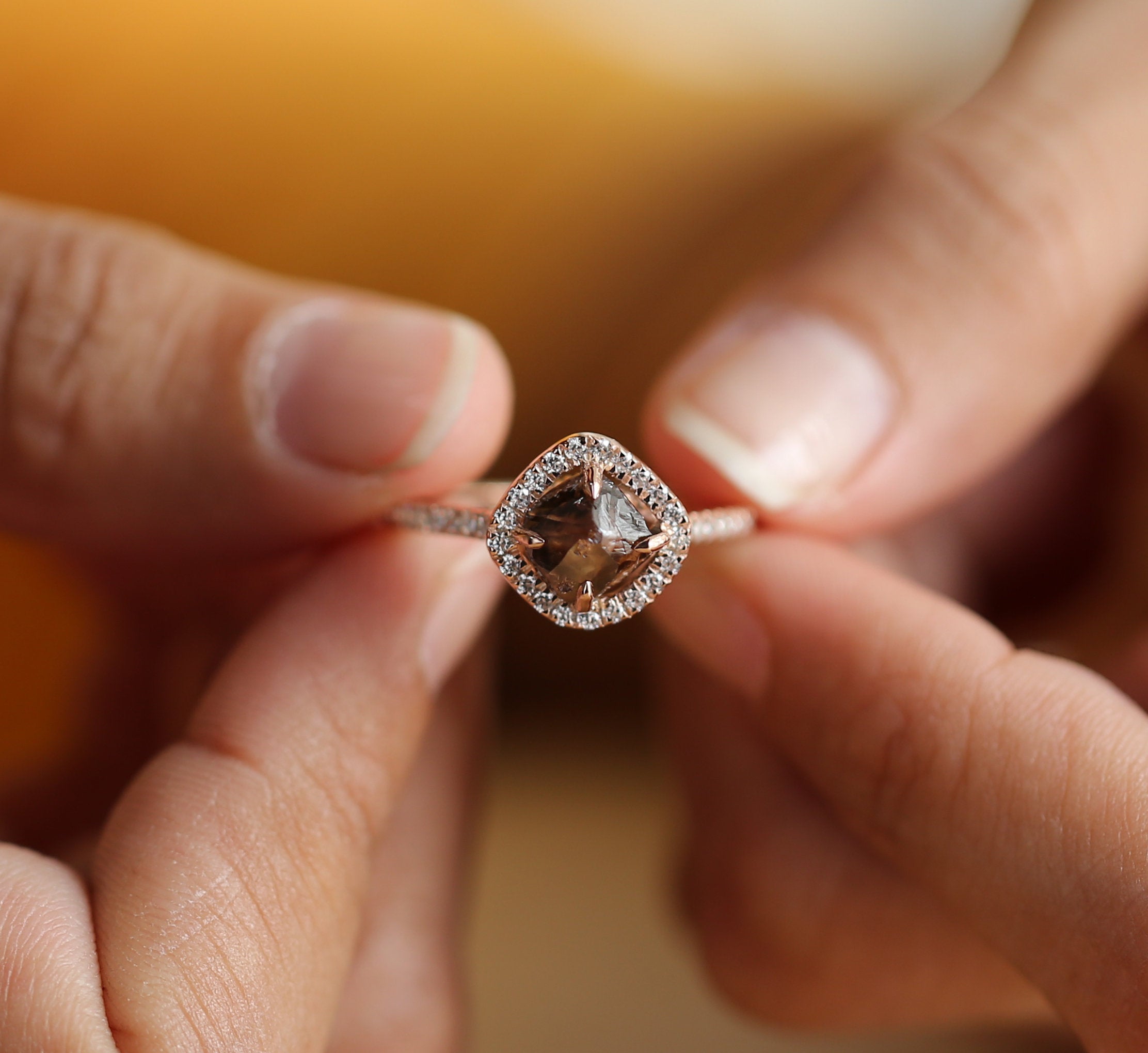 Rough Brown Color Diamond Ring 2.09 Ct 6.30 MM Rough Diamond Ring 14K Solid Rose Gold Silver Engagement Ring Gift For Her QL3103