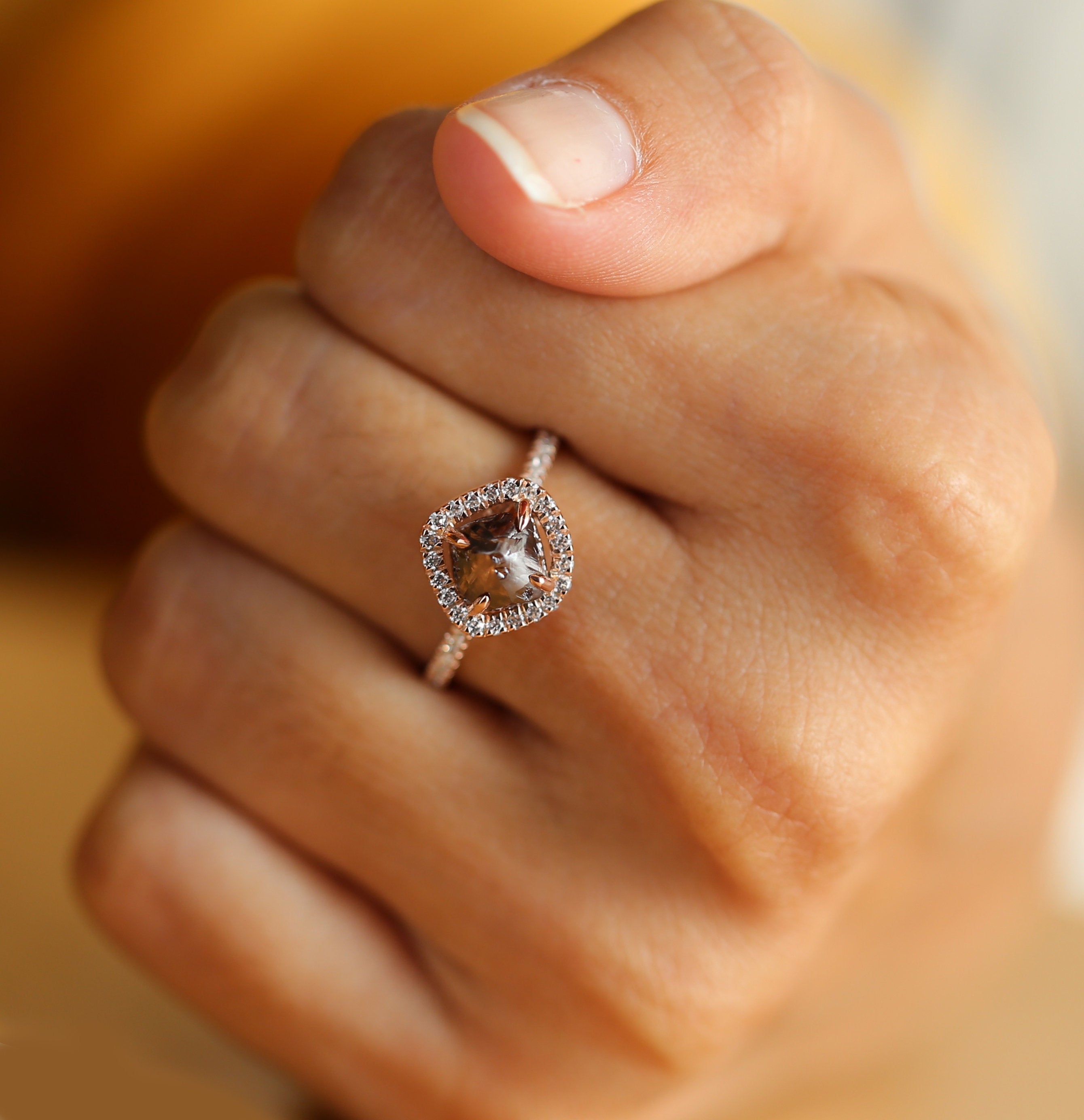 Rough Brown Color Diamond Ring 2.09 Ct 6.30 MM Rough Diamond Ring 14K Solid Rose Gold Silver Engagement Ring Gift For Her QL3103