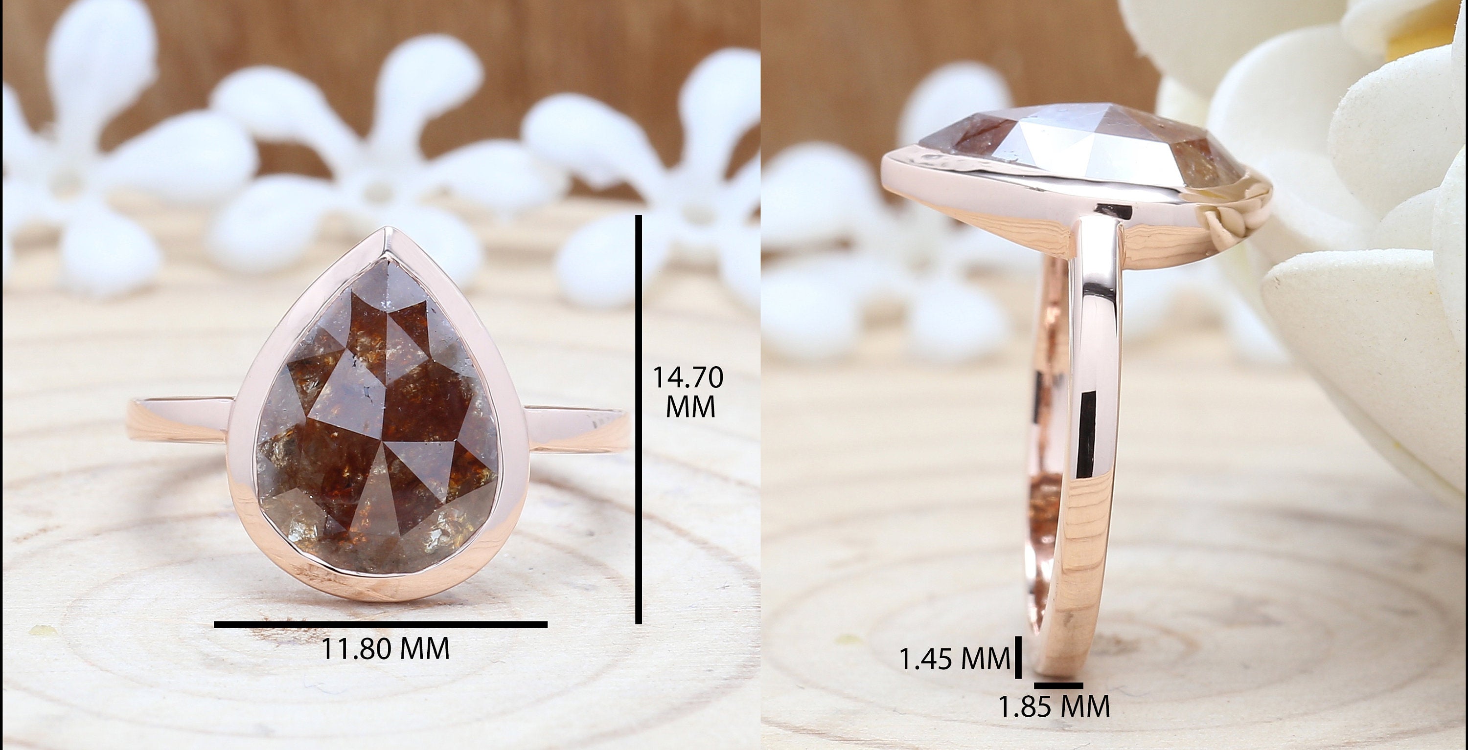 3.58 Ct Brown Pear Diamond 14K Solid Gold Ring Engagement Wedding Gift Ring KDL8325