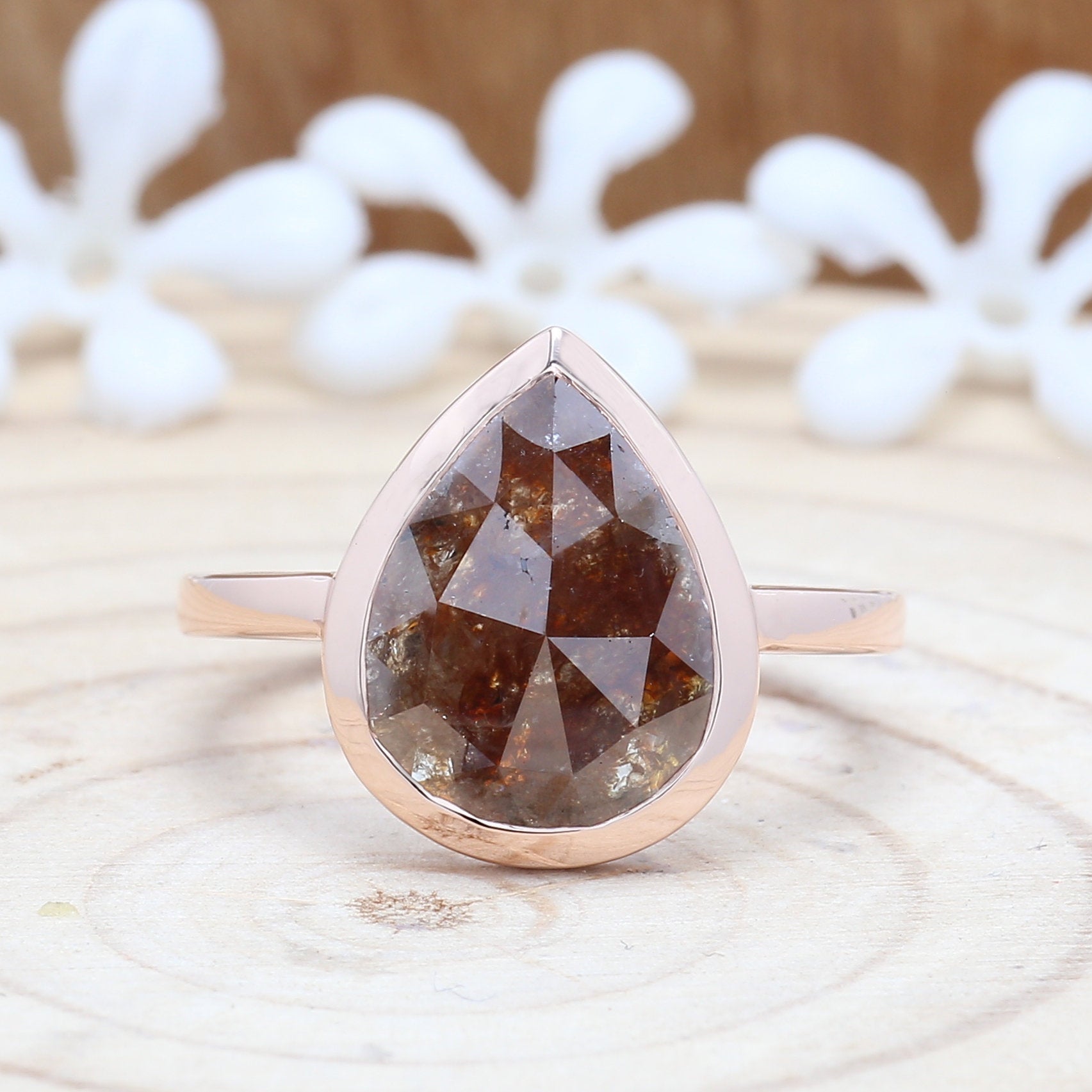 3.58 Ct Brown Pear Diamond 14K Solid Gold Ring Engagement Wedding Gift Ring KDL8325