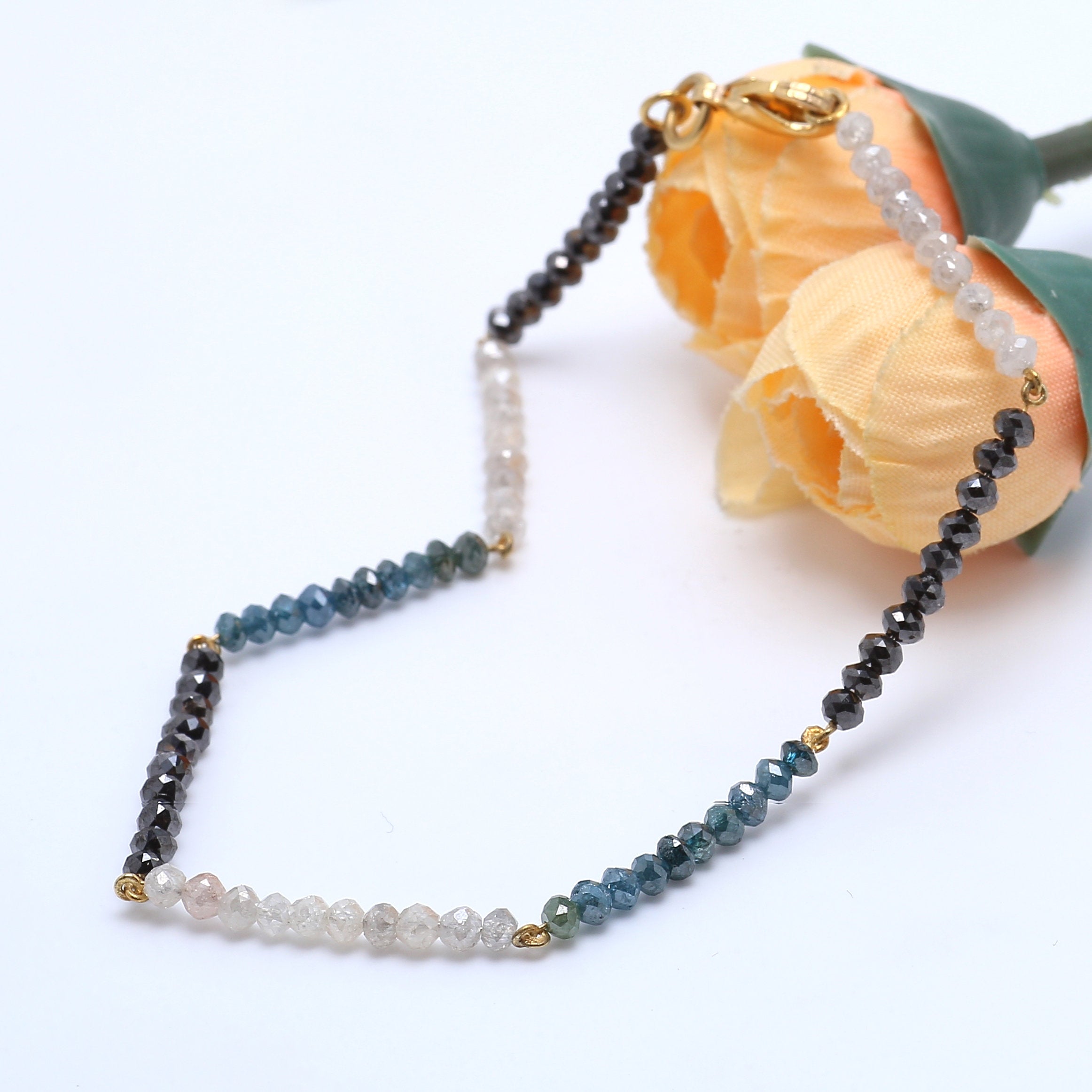 10 CT Round White Black Blue Color Bead Diamond Bracelet With 14 K Solid Rose White Yellow Gold String lock Engagement Wedding Gift KD870