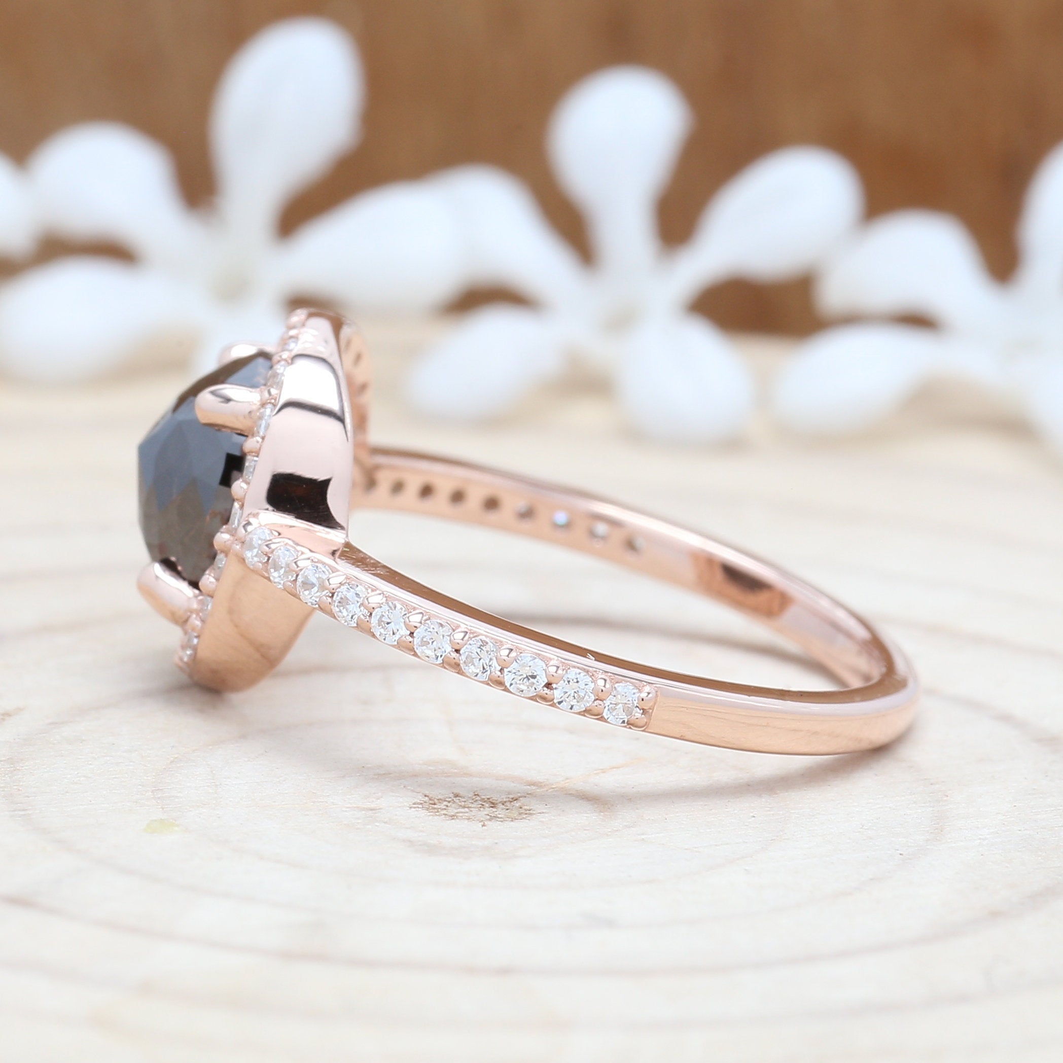 Cushion Cut Black Color Diamond Ring 1.78 Ct 7.70 MM Cushion Diamond Ring 14K Solid Rose Gold Silver Engagement Ring Gift For Her QL3112