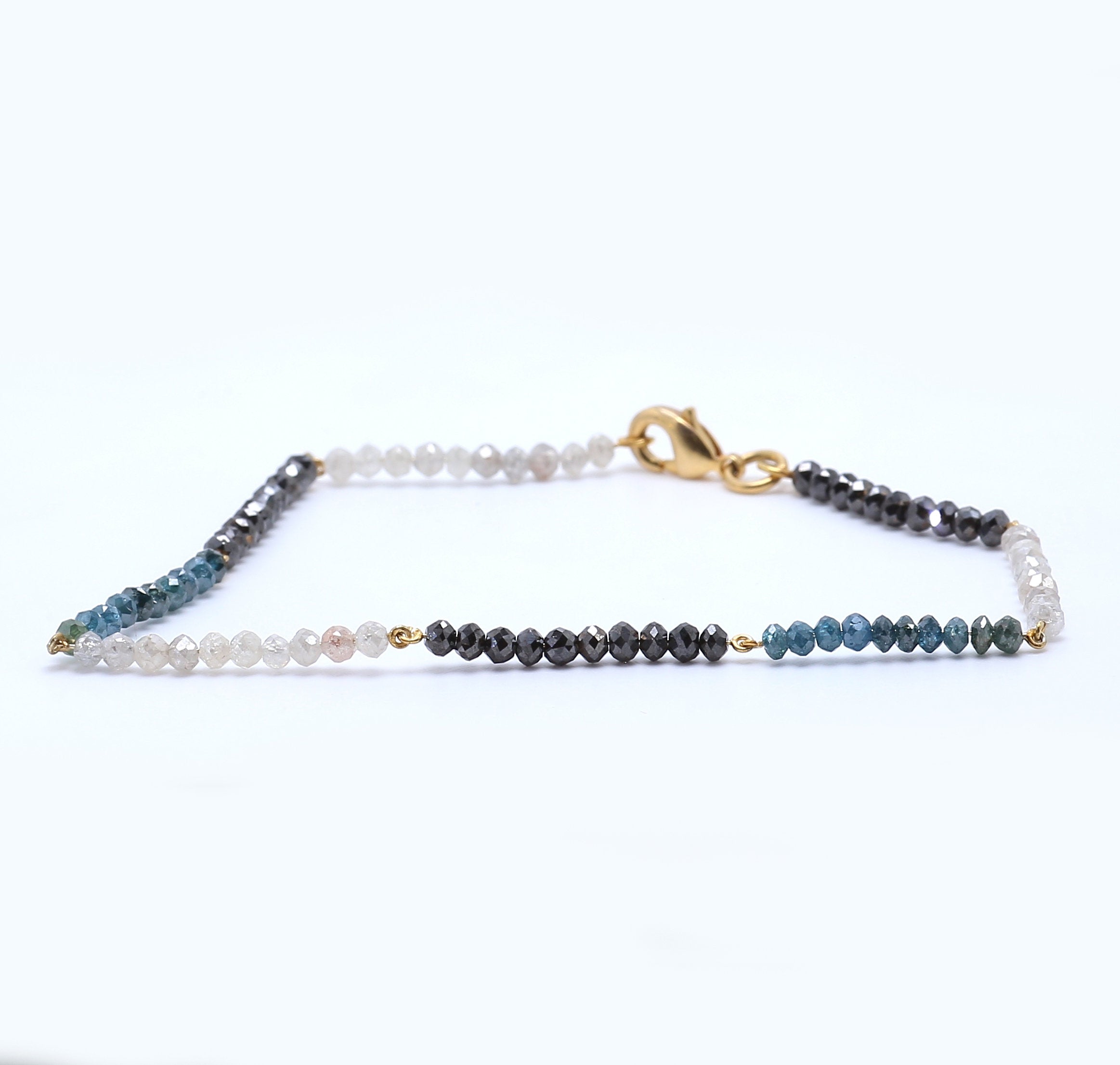 10 CT Round White Black Blue Color Bead Diamond Bracelet With 14 K Solid Rose White Yellow Gold String lock Engagement Wedding Gift KD870