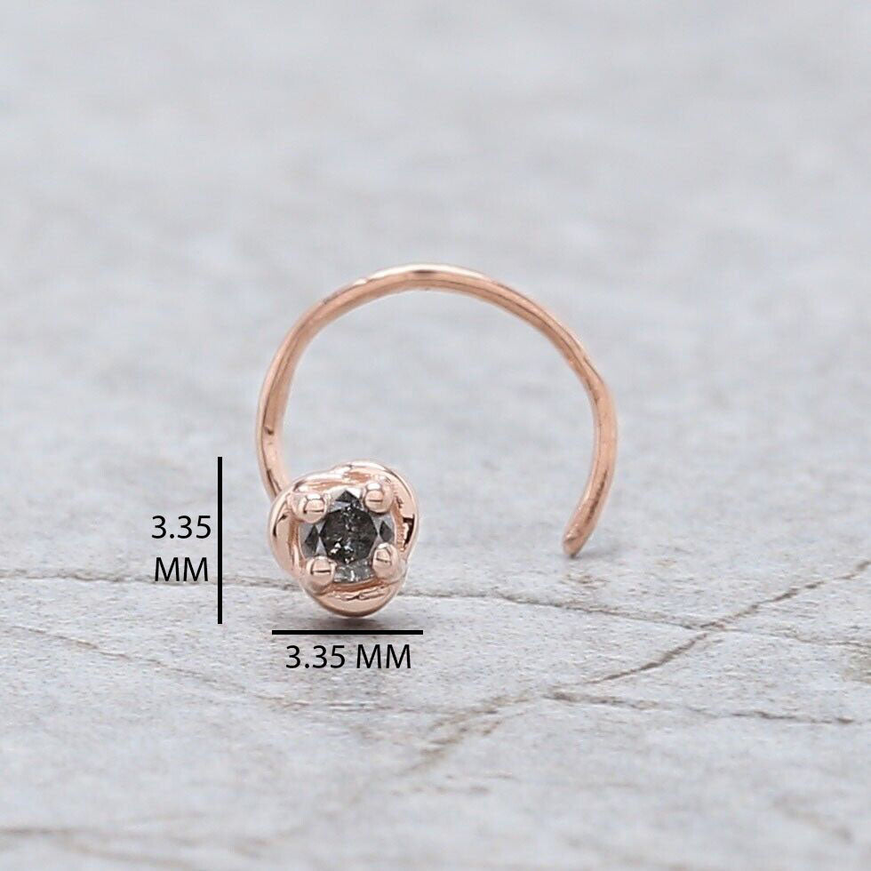 Round Brilliant Cut Salt And Pepper Diamond Nose Rings Engagement Wedding Gift 14KSolid Rose White Yellow Gold Nose Ring 0.03 CT KD1029