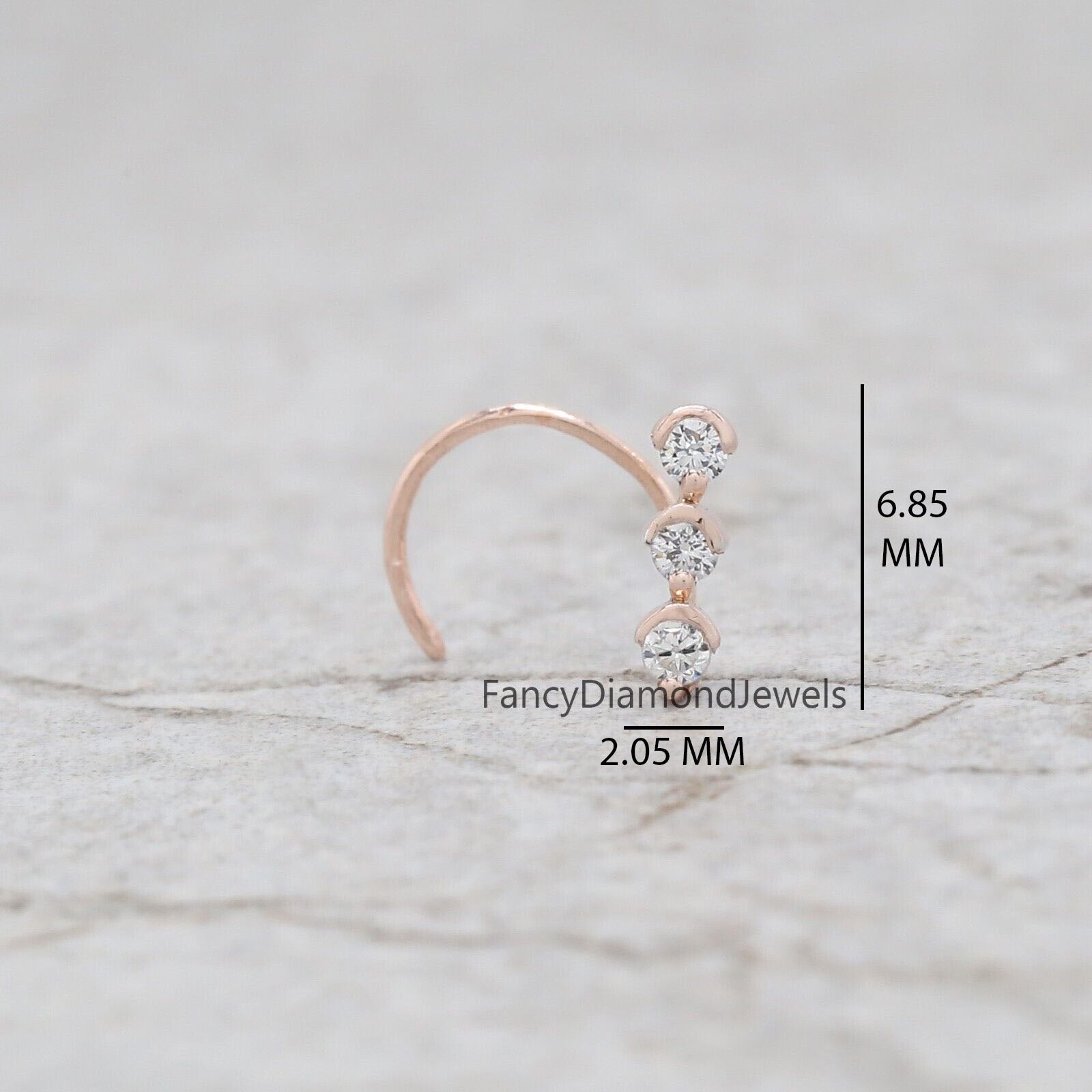 Natural White Round Diamond Nose Rings Engagement Wedding Gift Nose Ring 14K Solid Rose White Yellow Gold Nose Ring 0.05 CT KD960
