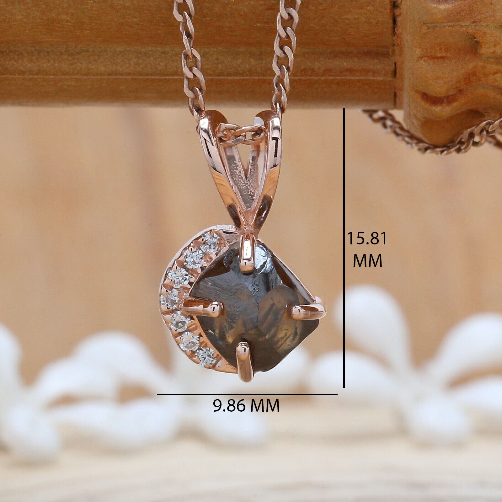 2.14 CT Raw Diamond Pendant, Hand Made Pendant, Rose Gold Pendant, Brown Diamond Pendant, Uncut Pendant, Rough Diamond Pendant KDK1329