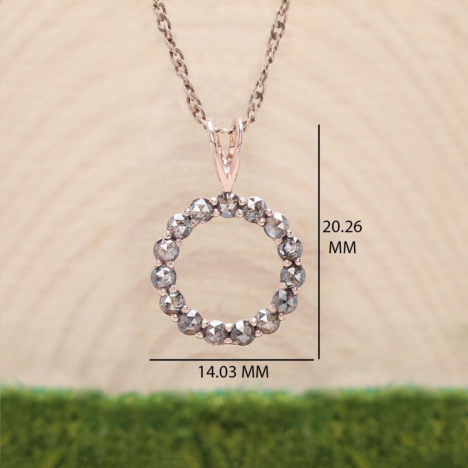 0.86 Ct Natural Round Rose Cut Salt And Pepper Diamond Pendant 2.00 MM Round Cut Diamond Pendant 14K Rose Gold Silver Engagement KD1215