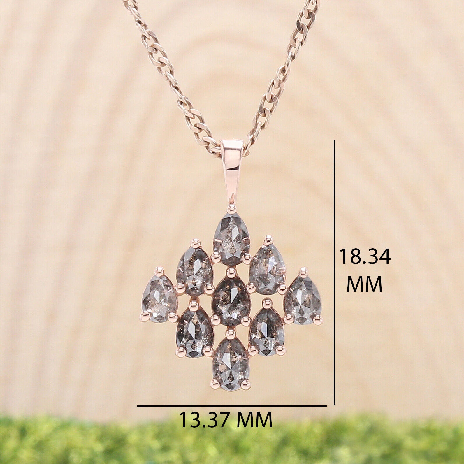 Pear Cut Salt And Pepper Diamond Pendant 1.13 Ct 4.00 MM Pear Shape Diamond Pendant 14K Solid Rose Gold Silver Engagement Pendant QL1284