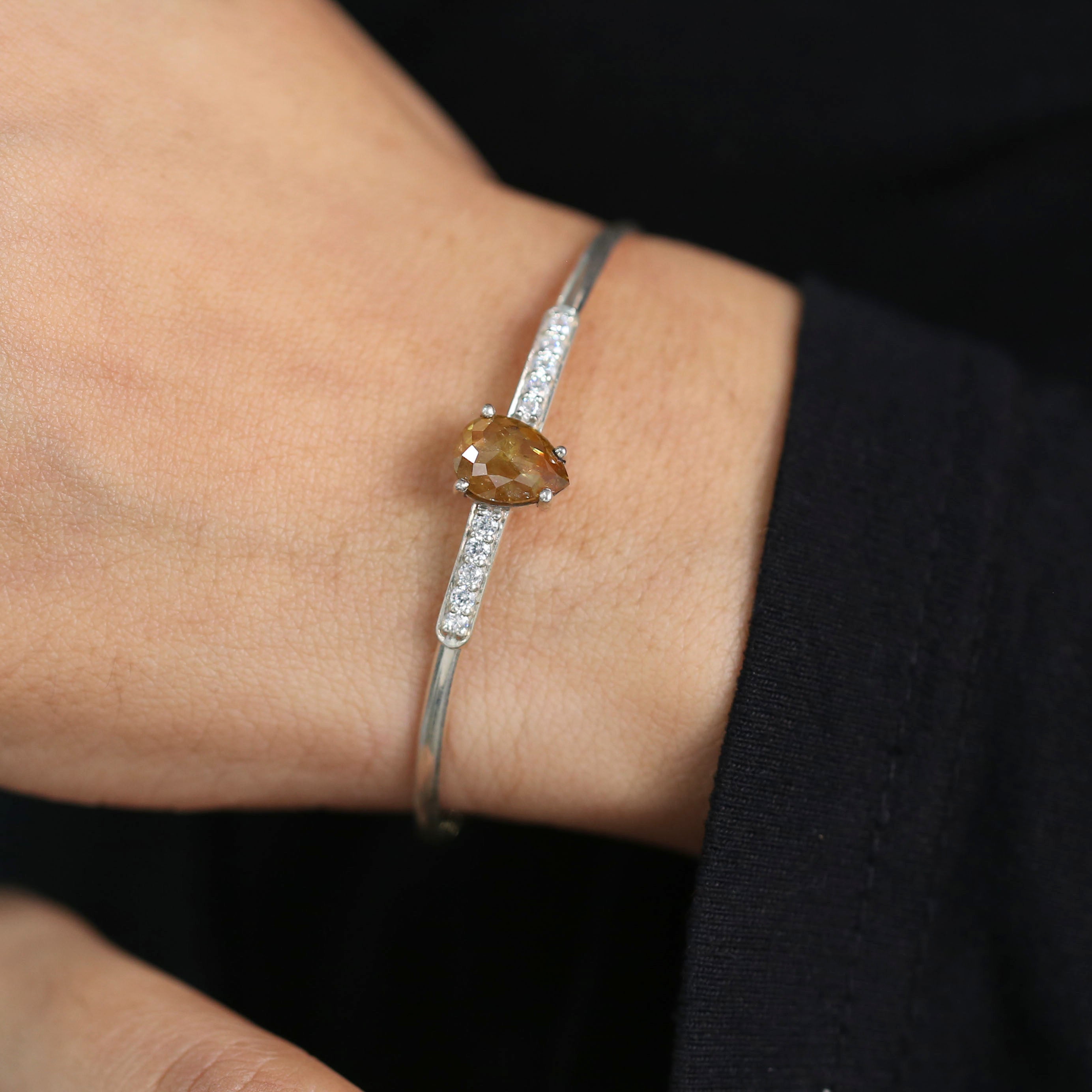 2.24 CT Bracelet, Cuff Bracelet, Pear Diamond Bracelet, Round Diamond Bracelet, Pear Bracelet, Anniversary Gift, Gift For Her, KDL9779