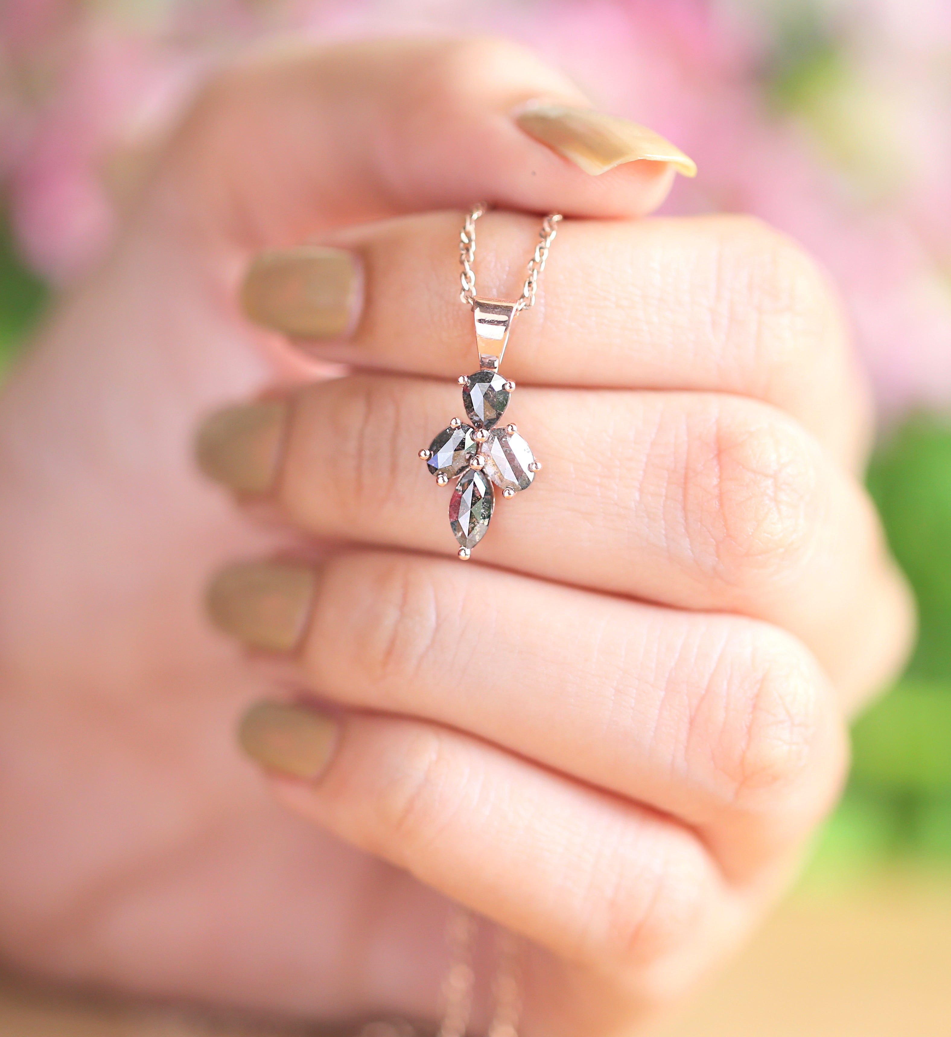 Mix Shape Salt And Pepper Diamond Pendant, Unique Diamond Pendant, Salt And Pepper Diamond Pendant, No Chain Including Only Pendant KDN8513