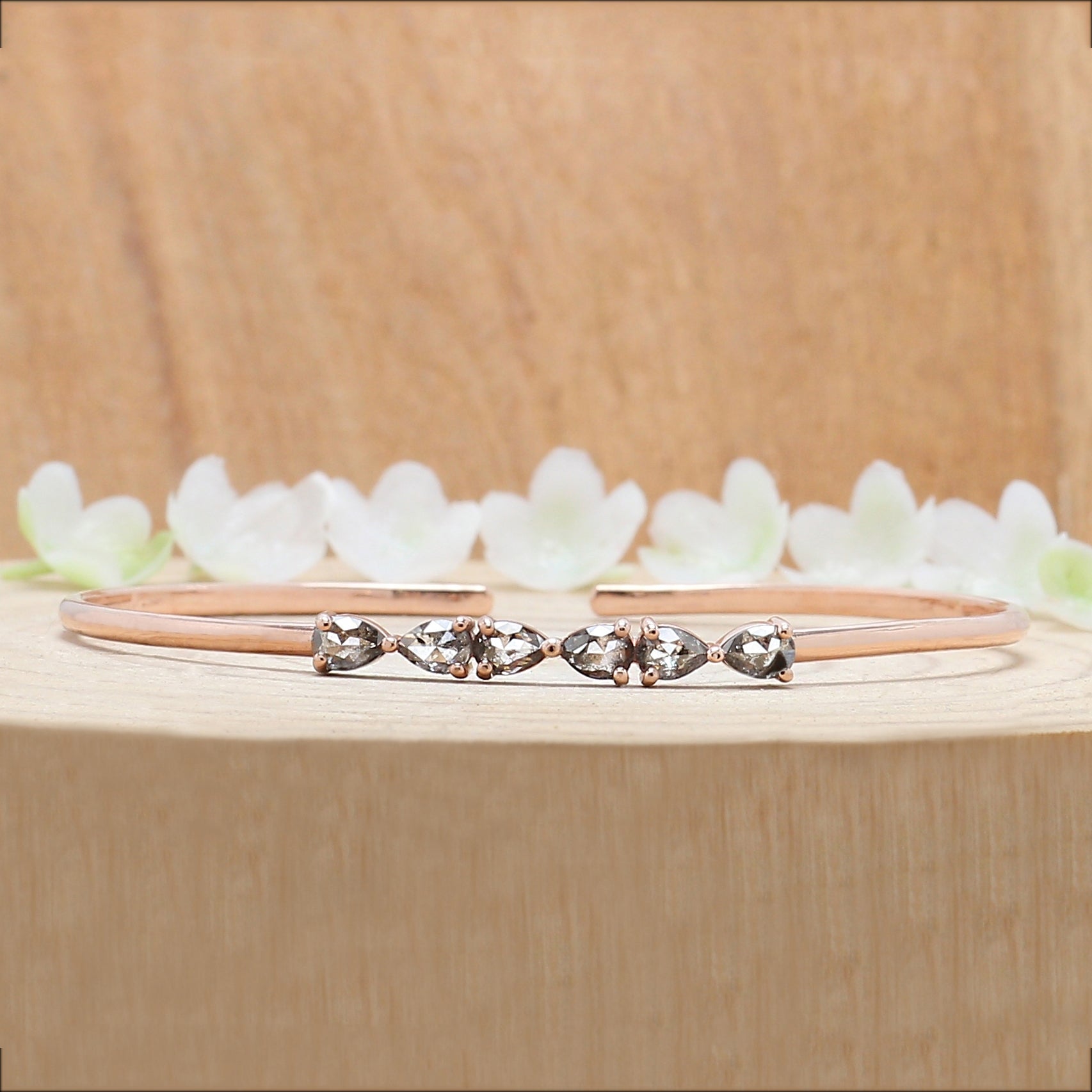 Pear Shape Salt And Pepper Diamond Bracelet 1.01 Ct 4.40 MM Pear Diamond Bracelet 14K Solid Rose Gold Silver Engagement Gift For Her QL1275